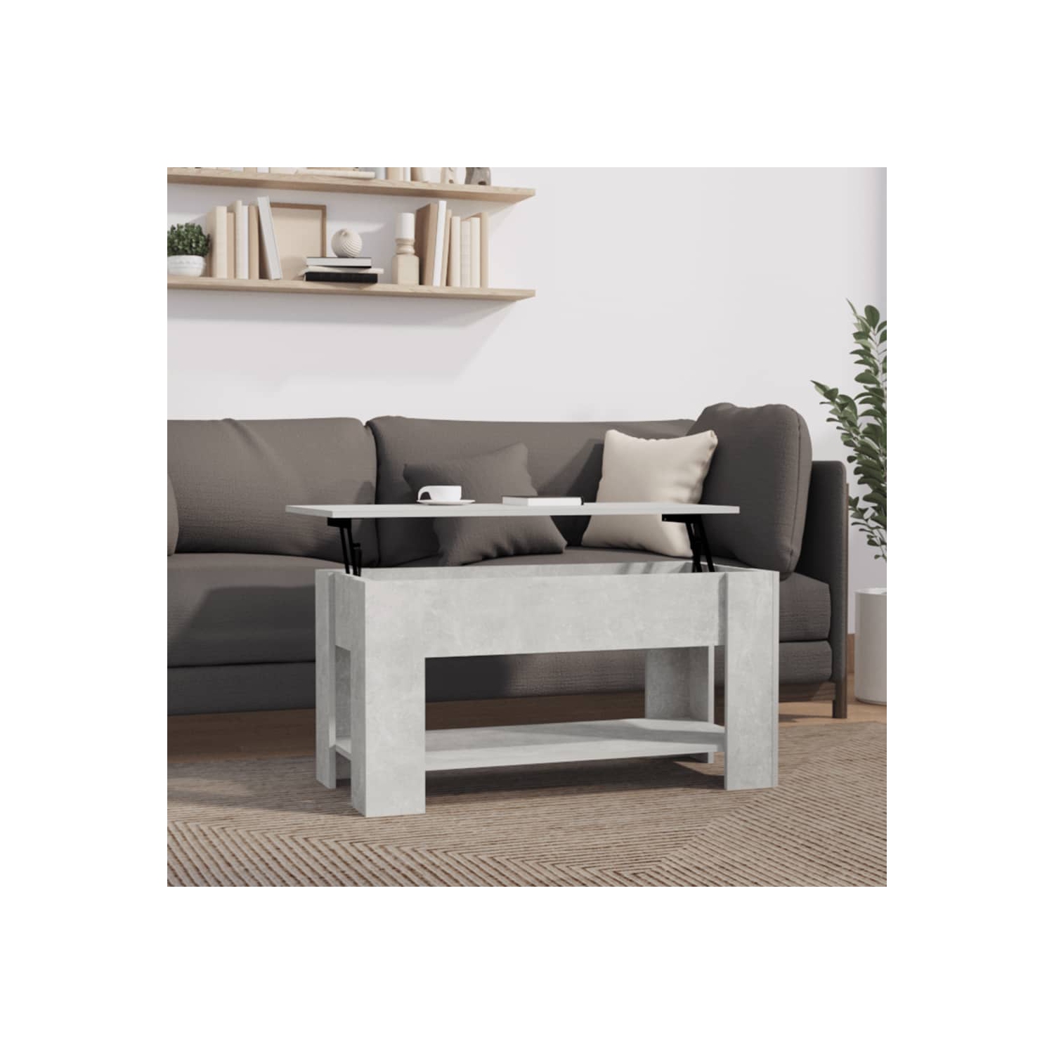 Table basse en béton de vidaXL, gris, 101x49x52 cm, bois d'ingénierie