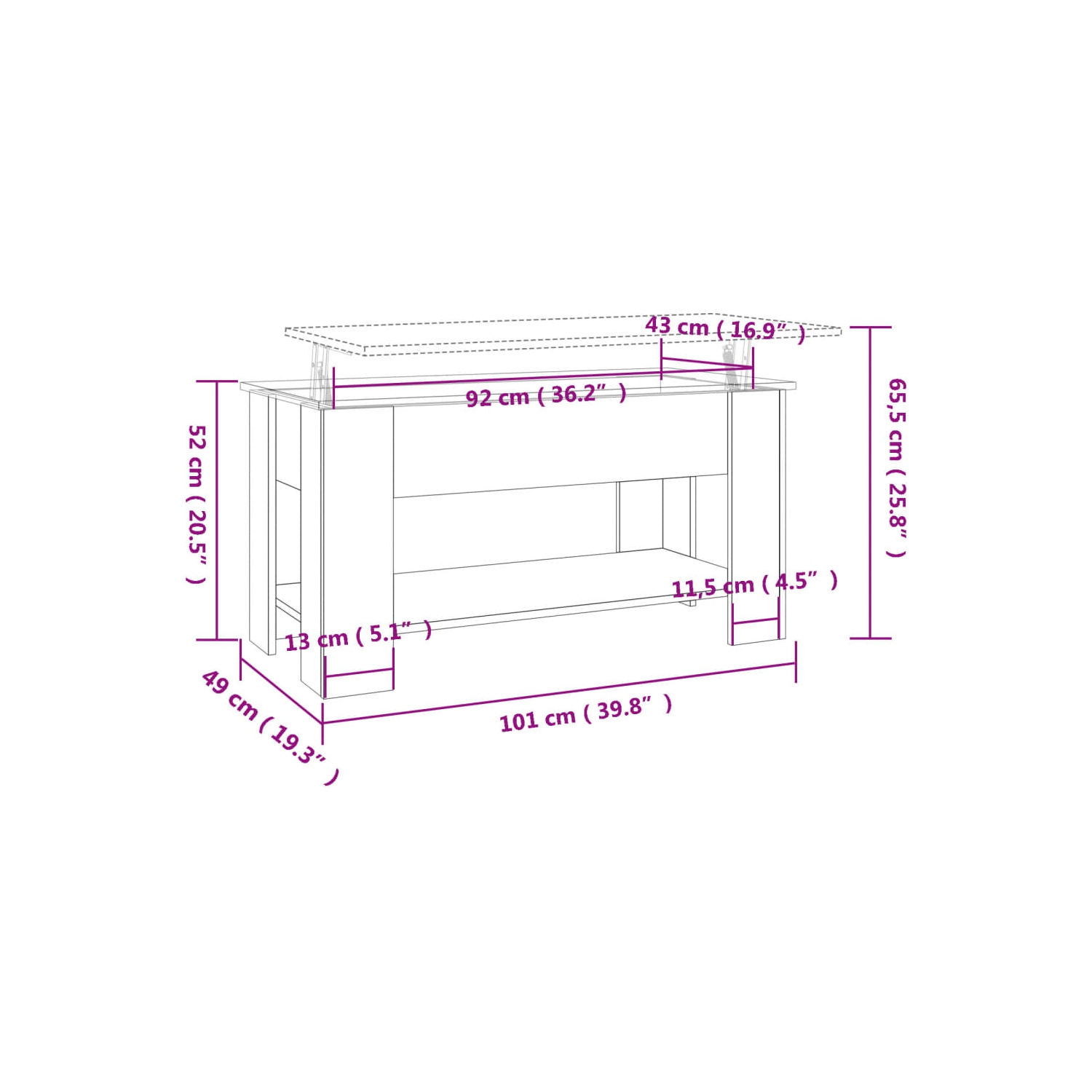 Table basse en béton de vidaXL, gris, 101x49x52 cm, bois d'ingénierie