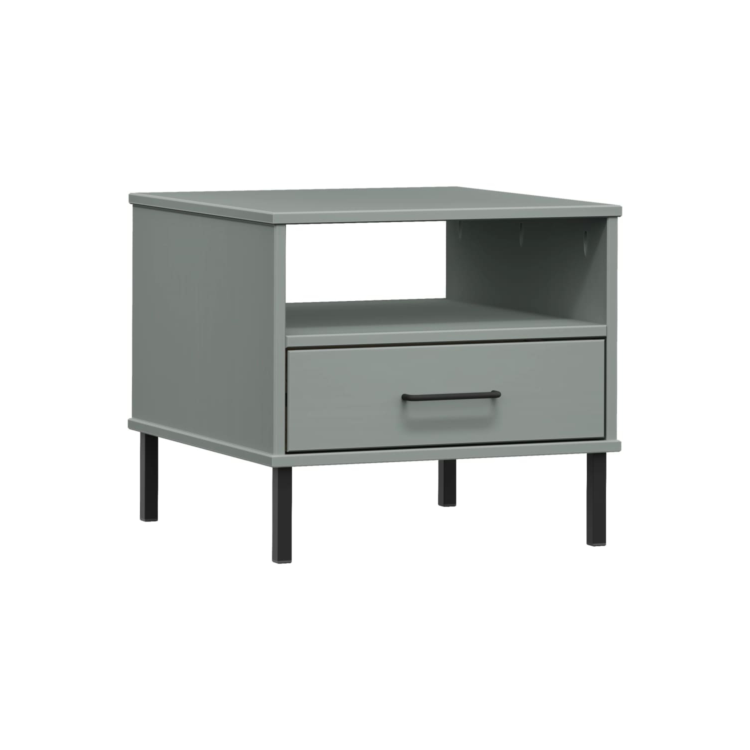 vidaXL Bedside Table with Metal Legs Grey Solid Wood Pine OSLO