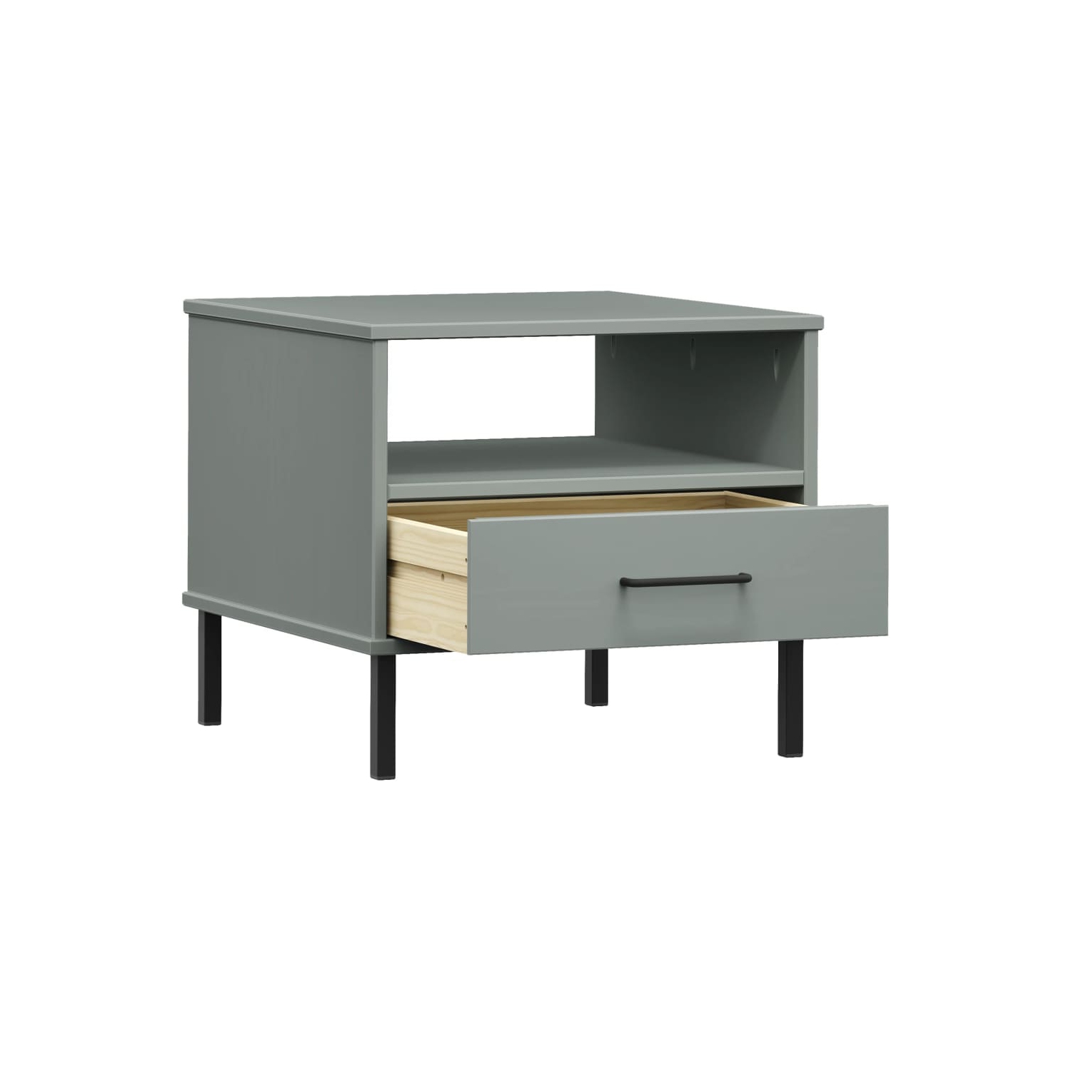 vidaXL Bedside Table with Metal Legs Grey Solid Wood Pine OSLO