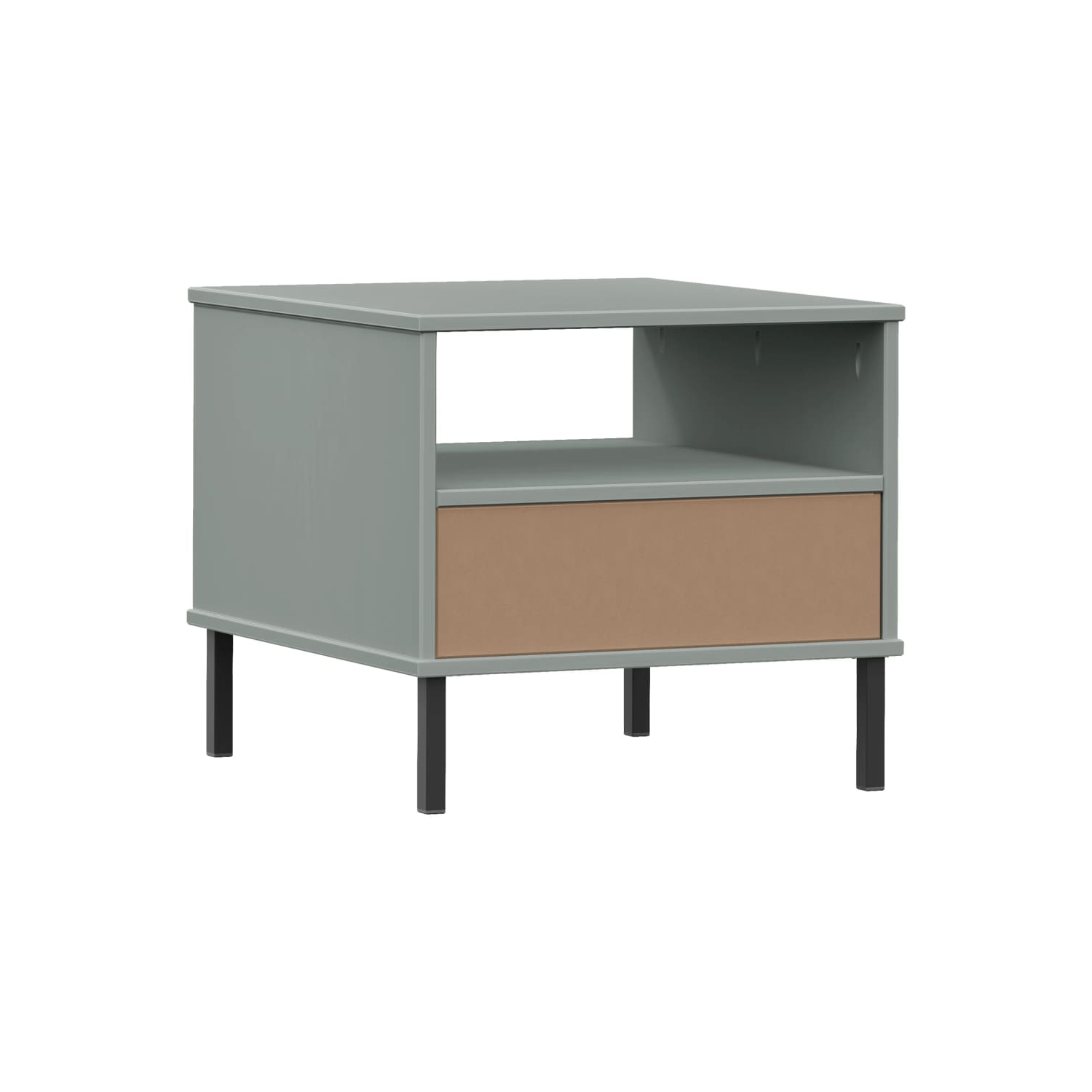 vidaXL Bedside Table with Metal Legs Grey Solid Wood Pine OSLO