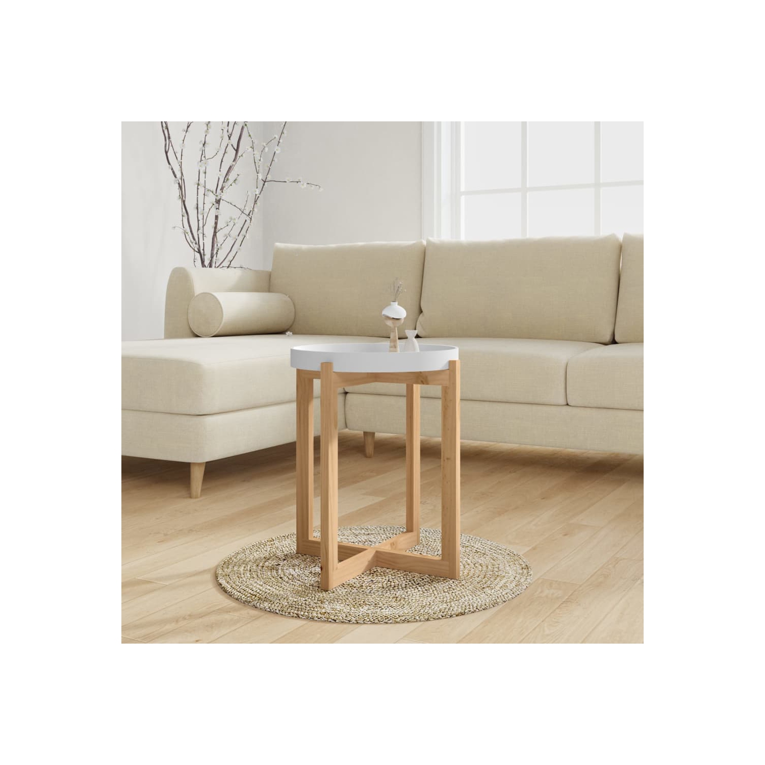 Table basse vidaXL blanche, 41 x 41 x 41 po, bois d'ingénierie et pin massif de 48,5 cm