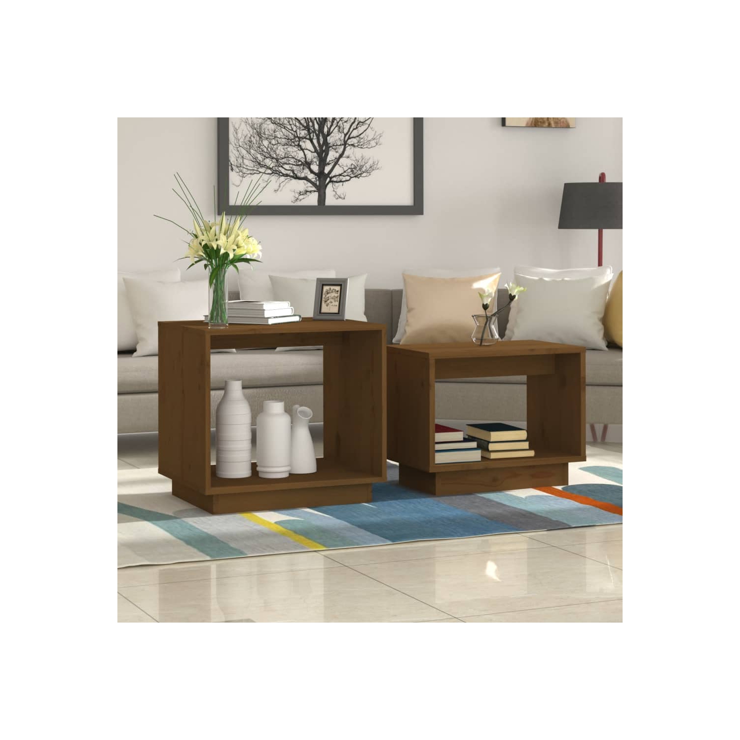 vidaXL Nesting Coffee Tables 2 pcs Honey Brown Solid Wood Pine