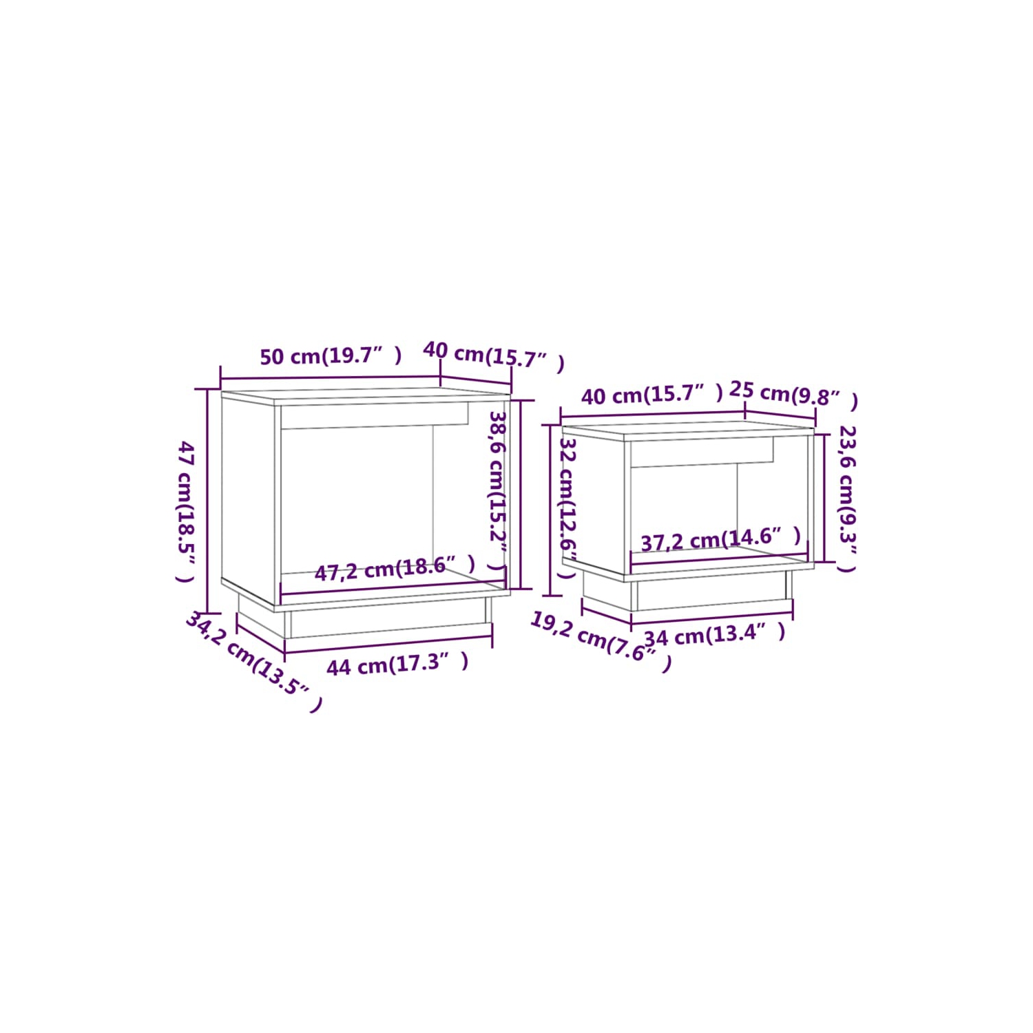 Tables basses gigognes vidaXL en pin massif blanc, 2 pces