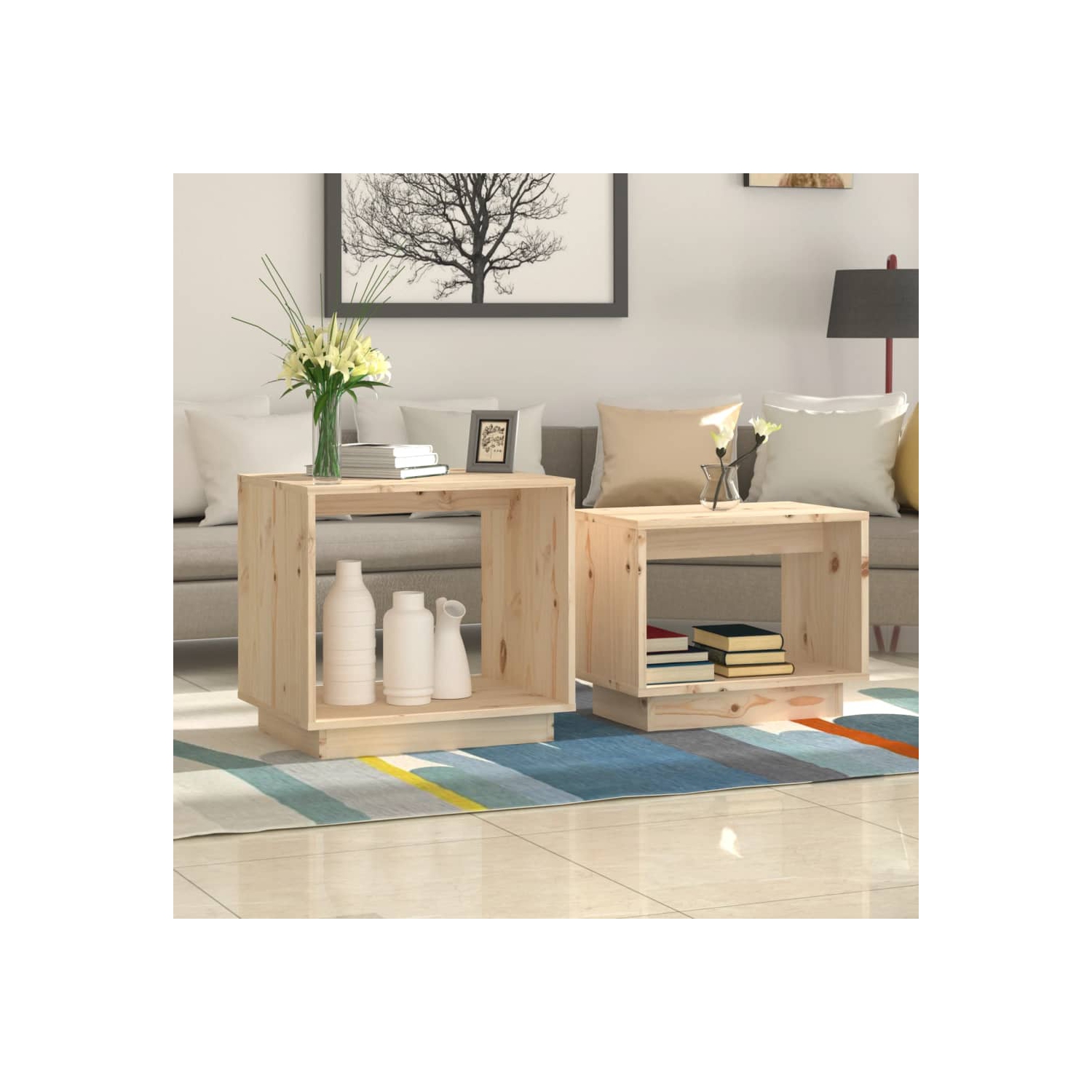 vidaXL Nesting Coffee Tables 2 pcs Solid Wood Pine