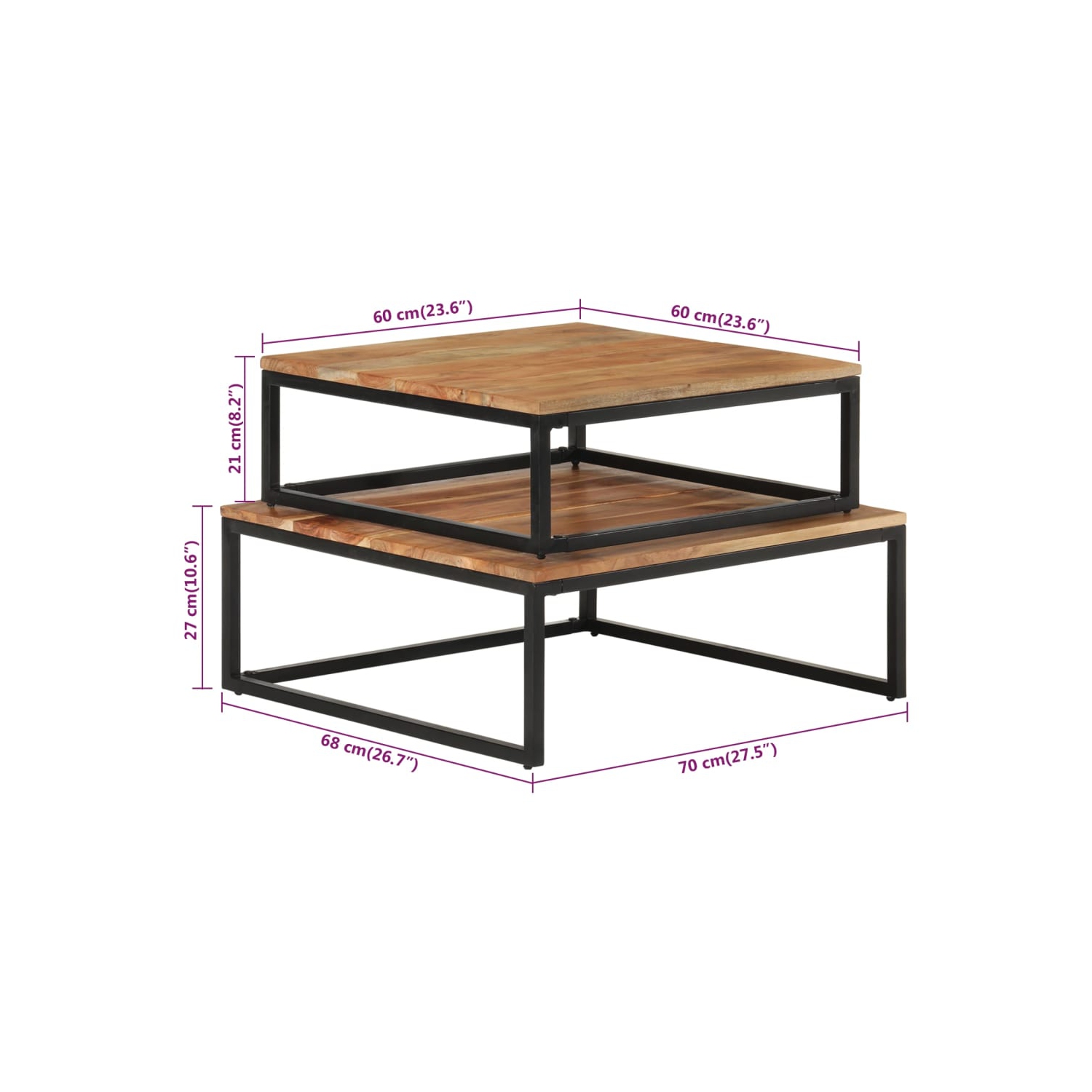 vidaXL Nesting Coffee Tables 2 pcs Solid Acacia Wood