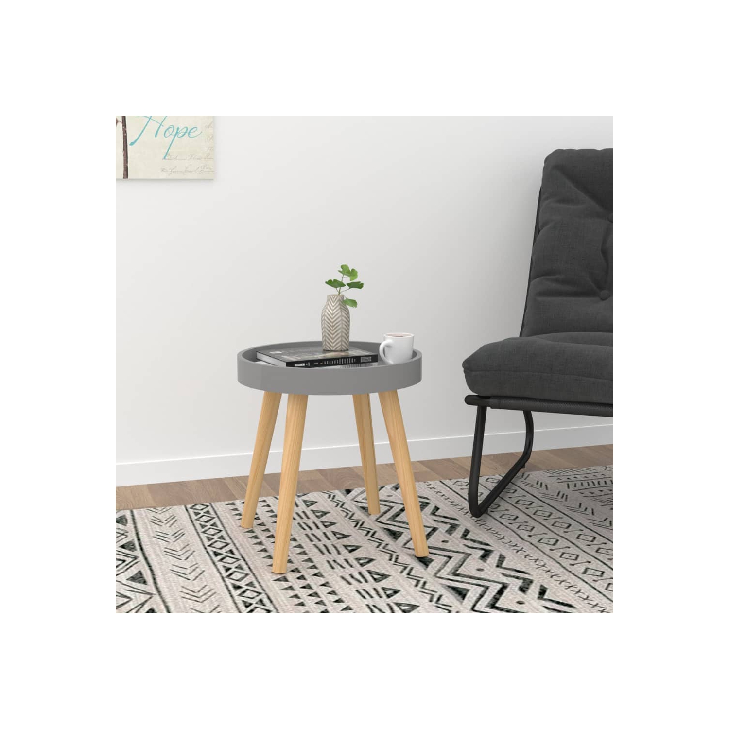 vidaXL Side Table Grey 38x38x40 cm Engineered Wood&Solid Wood Pine