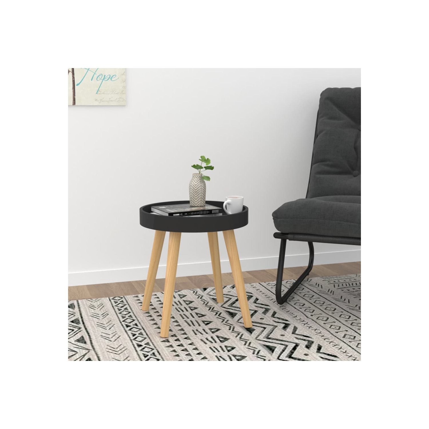 vidaXL Side Table Black 38x38x40 cm Engineered Wood&Solid Wood Pine