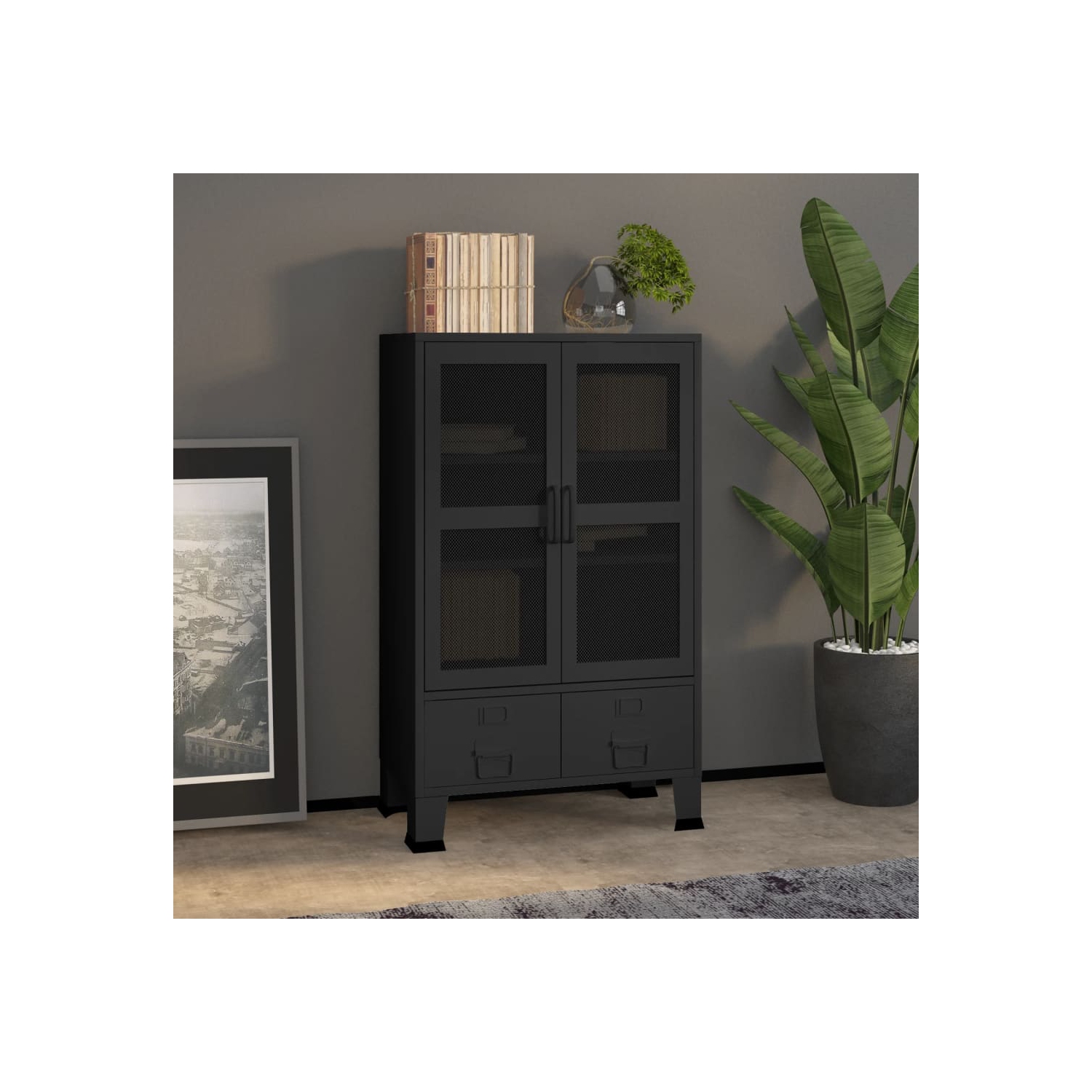 Meuble de rangement industriel en métal noir vidaXL