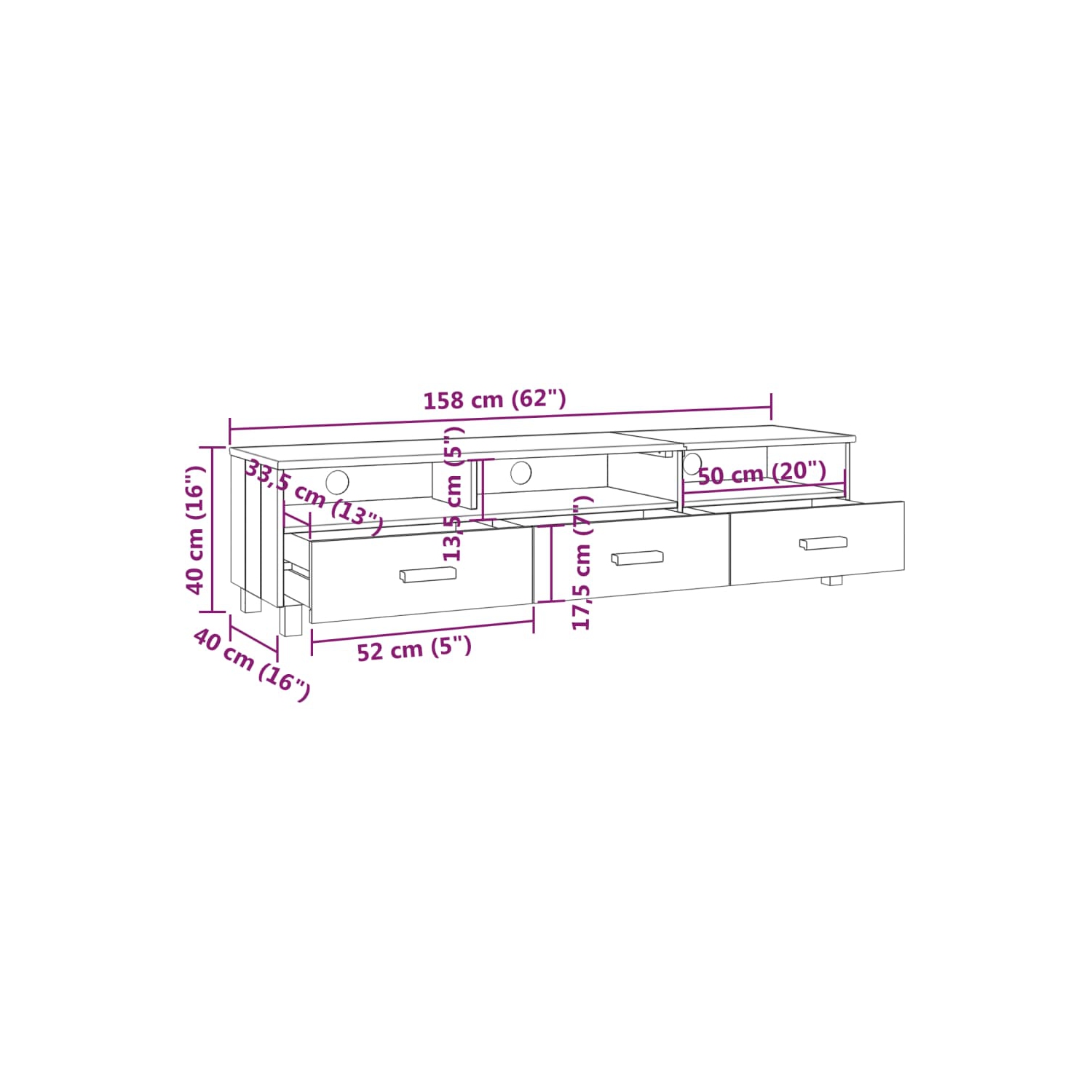 Meuble pour téléviseur de vidaXL, blanc HAMAR, 158 x 40 x 40 po, pin massif de 40&nbsp;cm