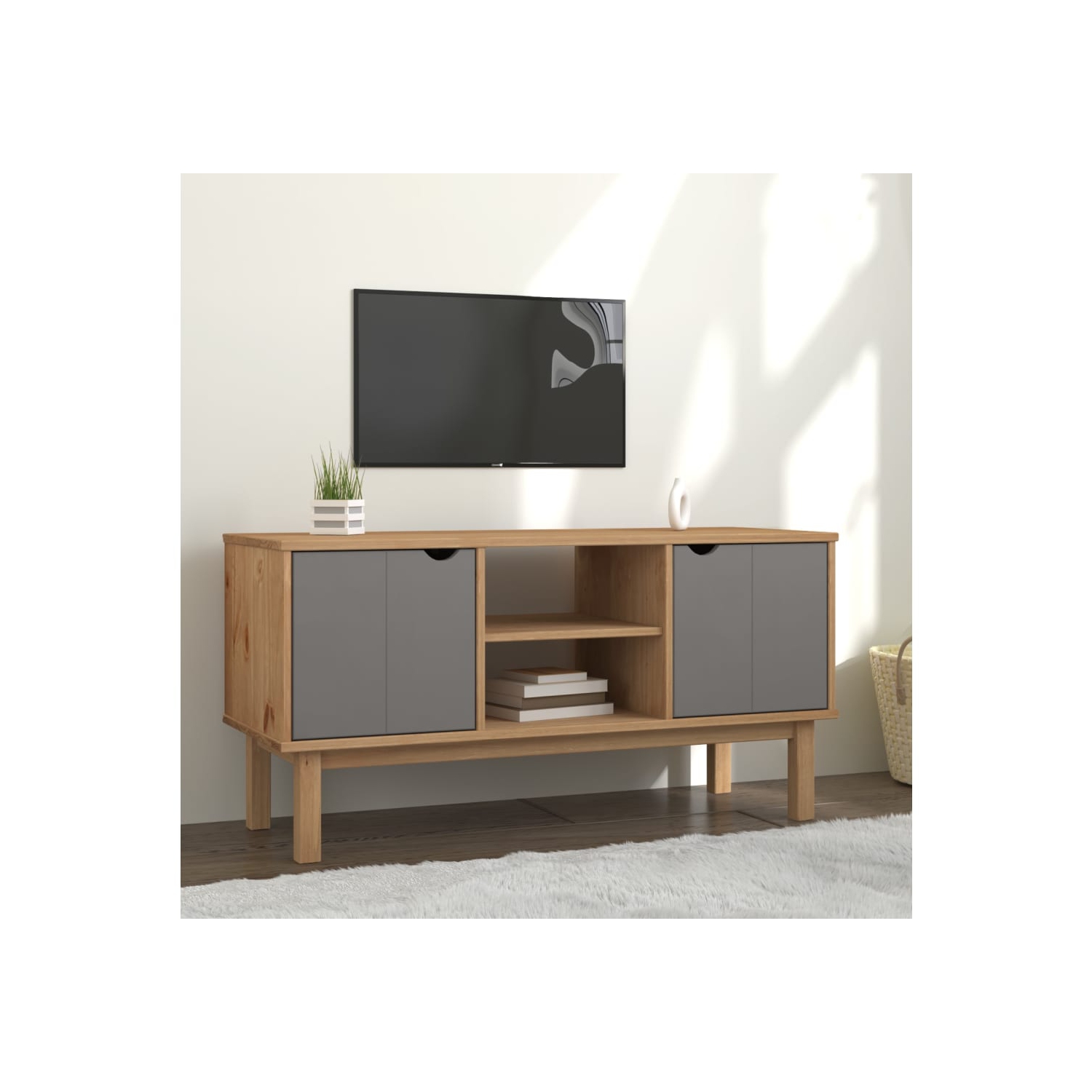 vidaXL TV Cabinet OTTA Brown and Grey 113.5x43x57 cm Solid Wood Pine