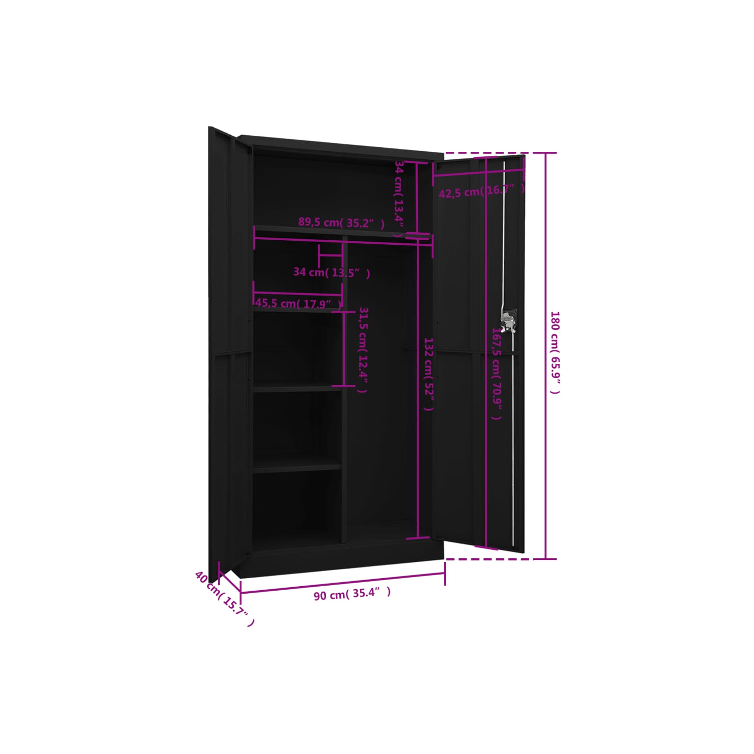 Armoire à casier VisdaXL en acier noir 90 x 40 x 40 x 180 cm