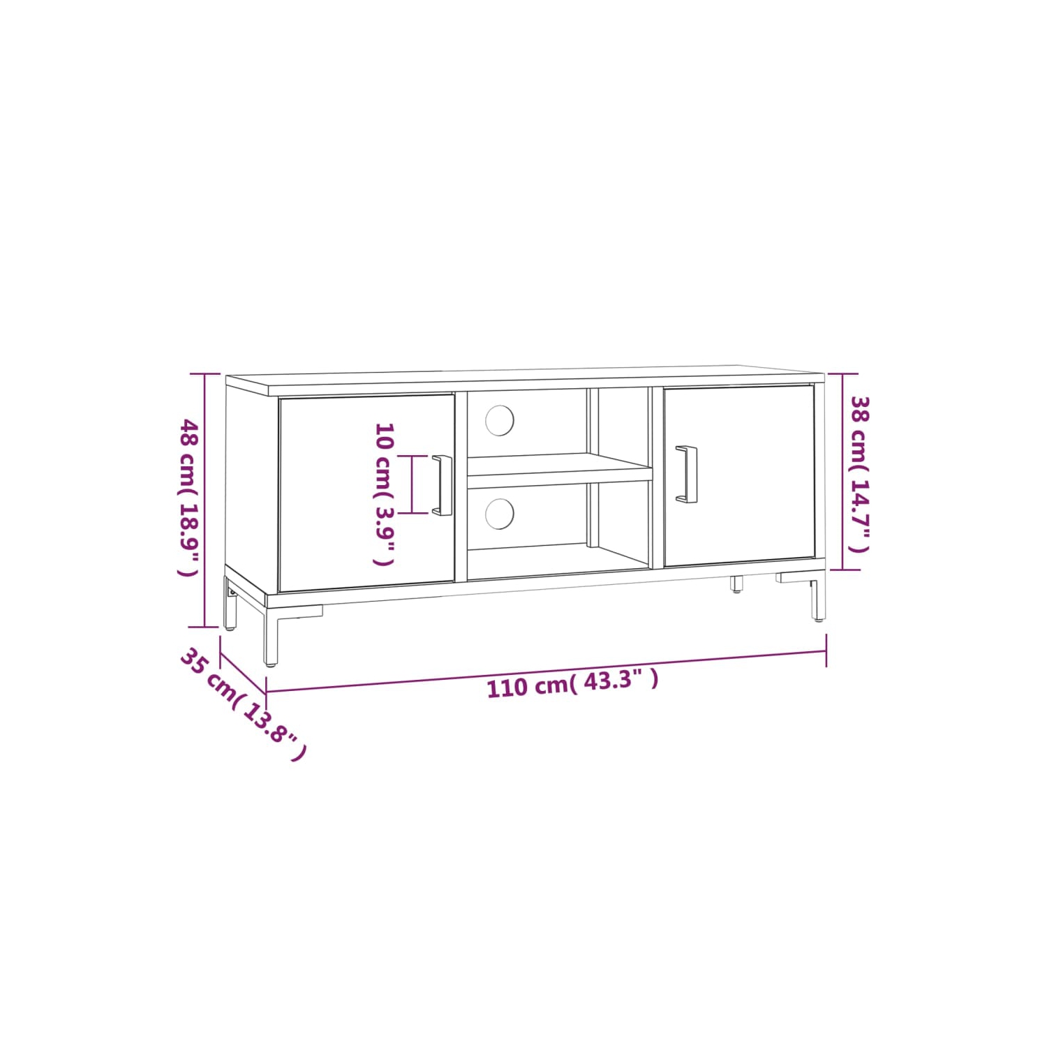 vidaXL TV Cabinet Brown 110x35x48 cm Solid Pinewood