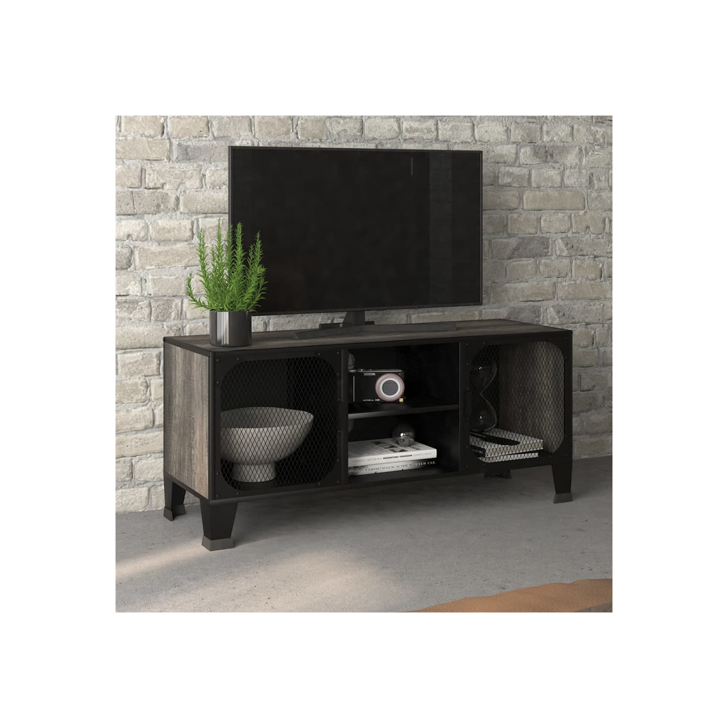 vidaXL TV Cabinet Grey 105x36x47 cm Metal and MDF