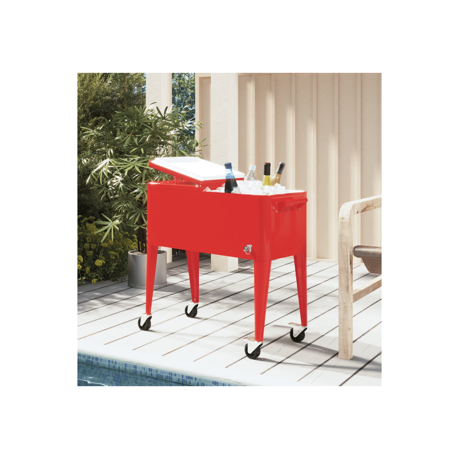 vidaXL Cooler Cart with Wheels Red 92x43x89 cm