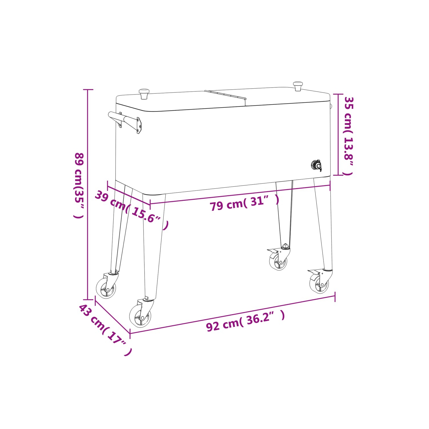 vidaXL Cooler Cart with Wheels Red 92x43x89 cm
