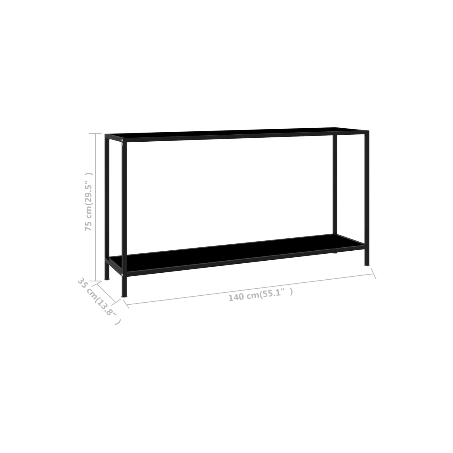 vidaXL Console Table Black 140x35x75 cm Tempered Glass