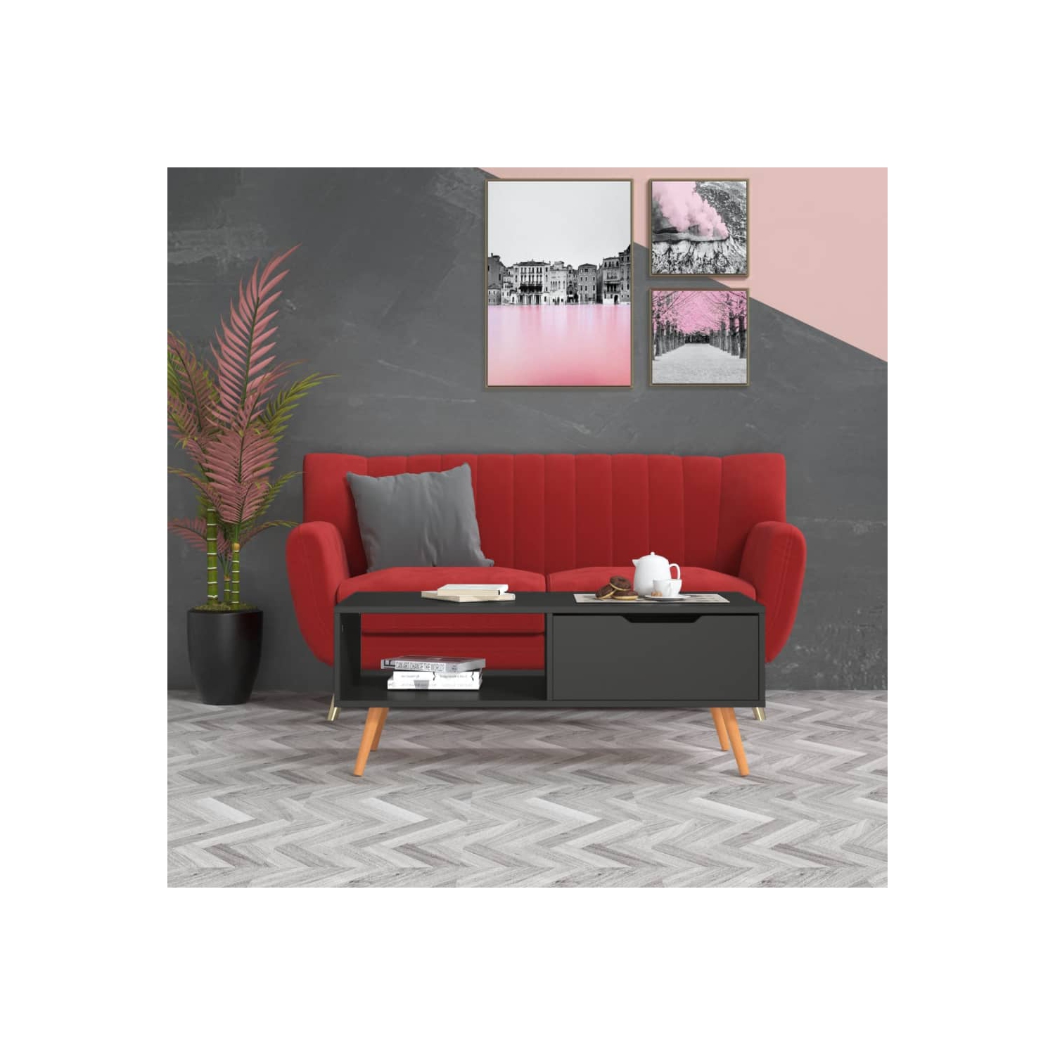 Table basse vidaXL en bois d'ingénierie gris 100 x 49,5 x 43&nbsp;cm