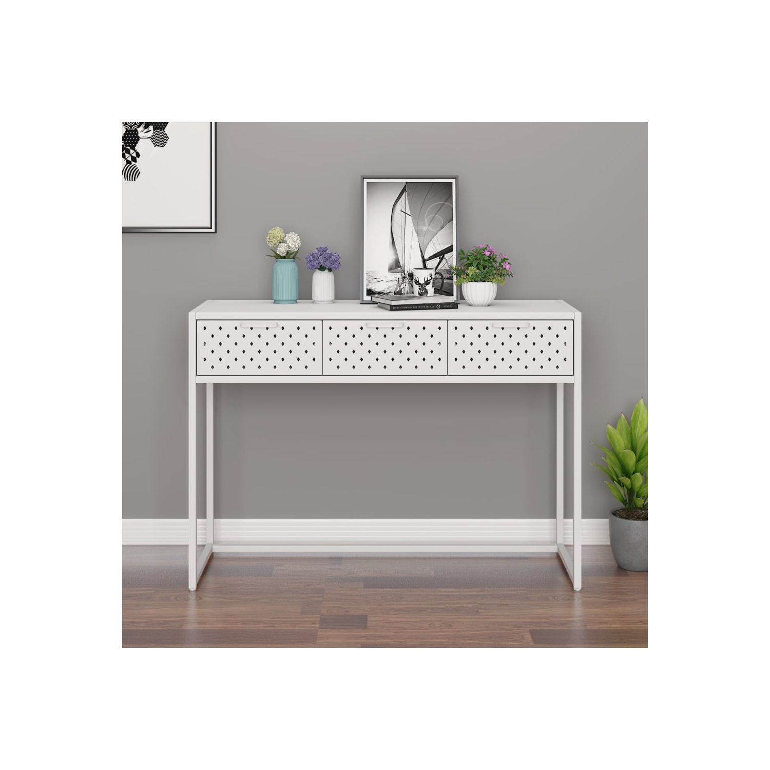 vidaXL Console Table White 106x35x75 cm Steel