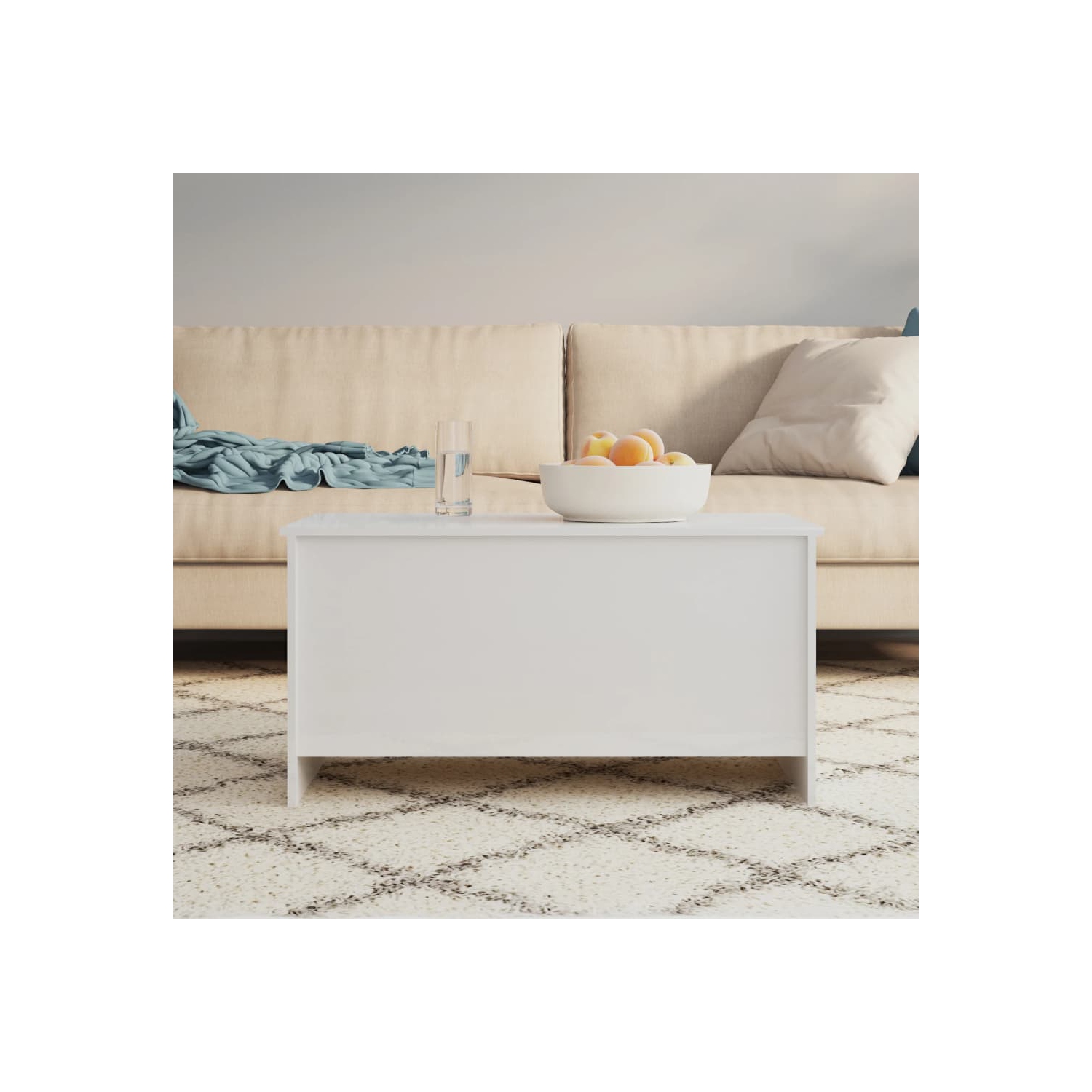 Table basse blanche très lustrée de 102x55,5x52,5 cm bois d'ingénierie