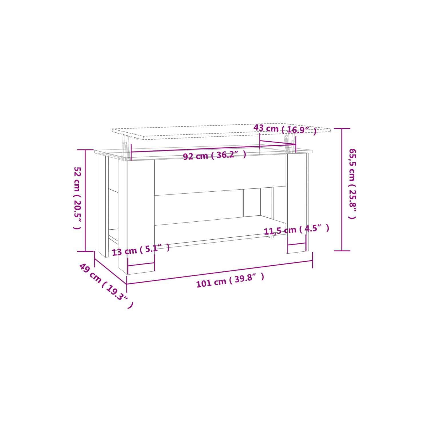 vidaXL Coffee Table Smoked Oak 101x49x52 cm Engineered Wood