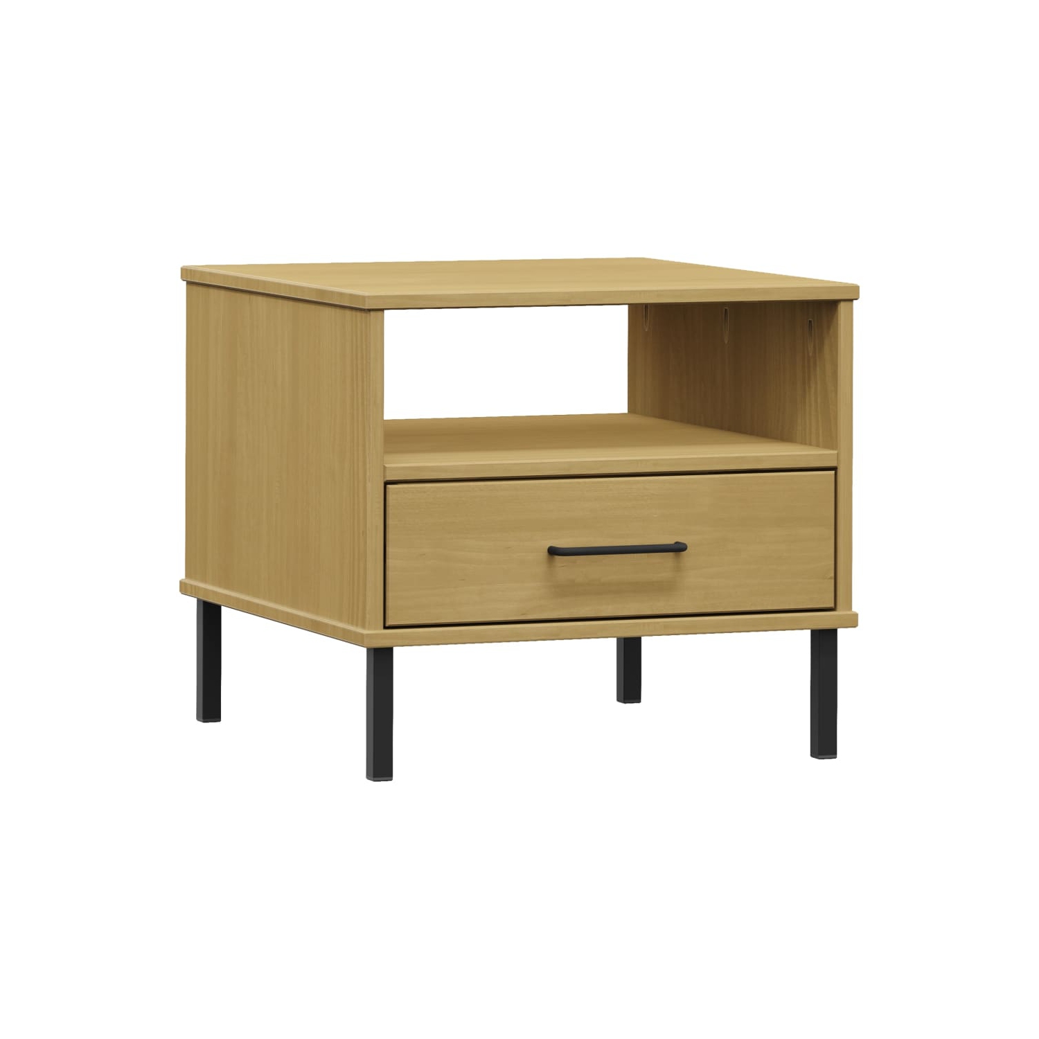 vidaXL Bedside Table with Metal Legs Brown Solid Wood Pine OSLO