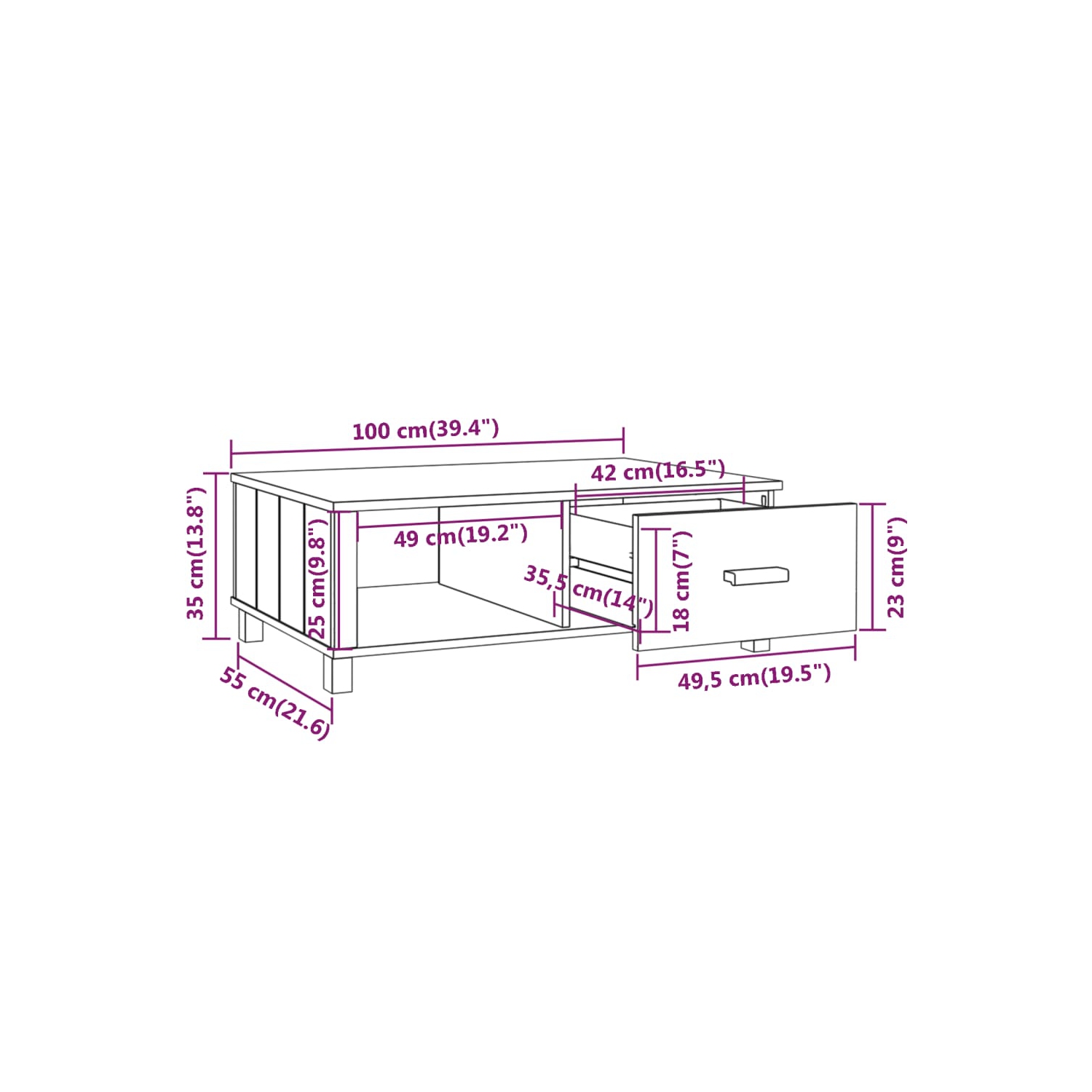 vidaXL Coffee Table HAMAR White 100x55x35 cm Solid Wood Pine