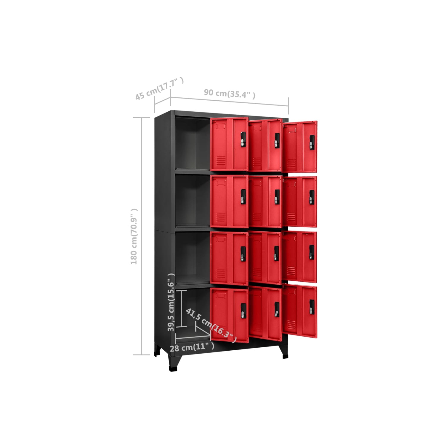 Armoire à casier VisdaXL acier 180&nbsp;cm anthracite et rouge 90x45x