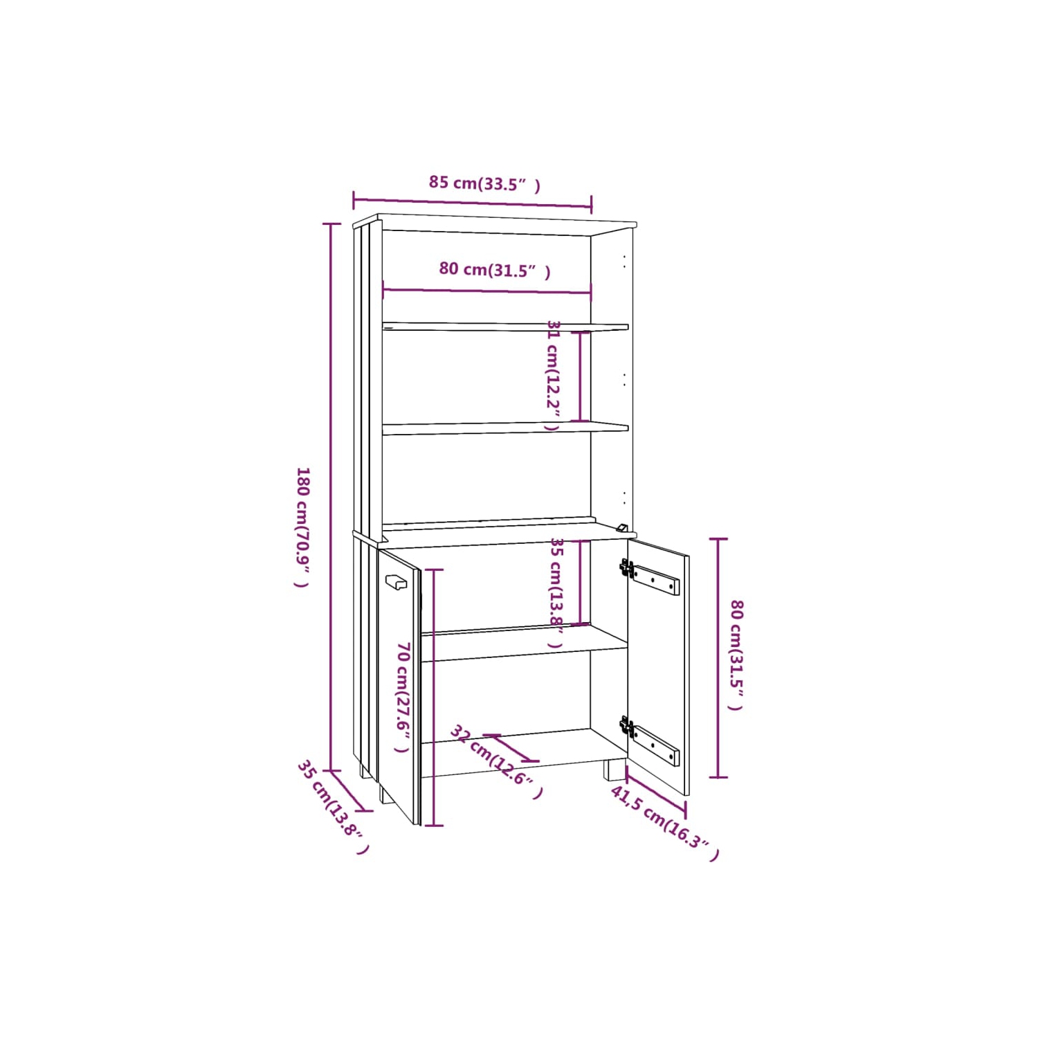 vidaXL Highboard HAMAR Solid Wood Pine Light Grey