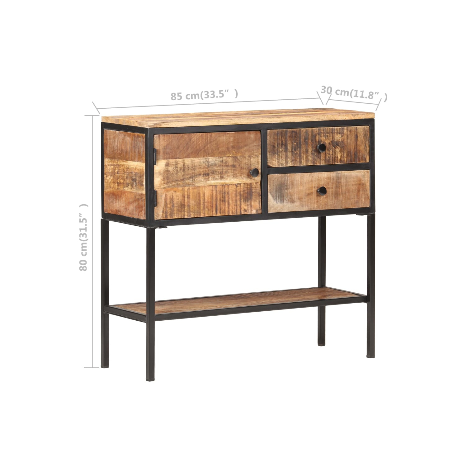 vidaXL Sideboard 85x30x80 cm Rough Mango Wood