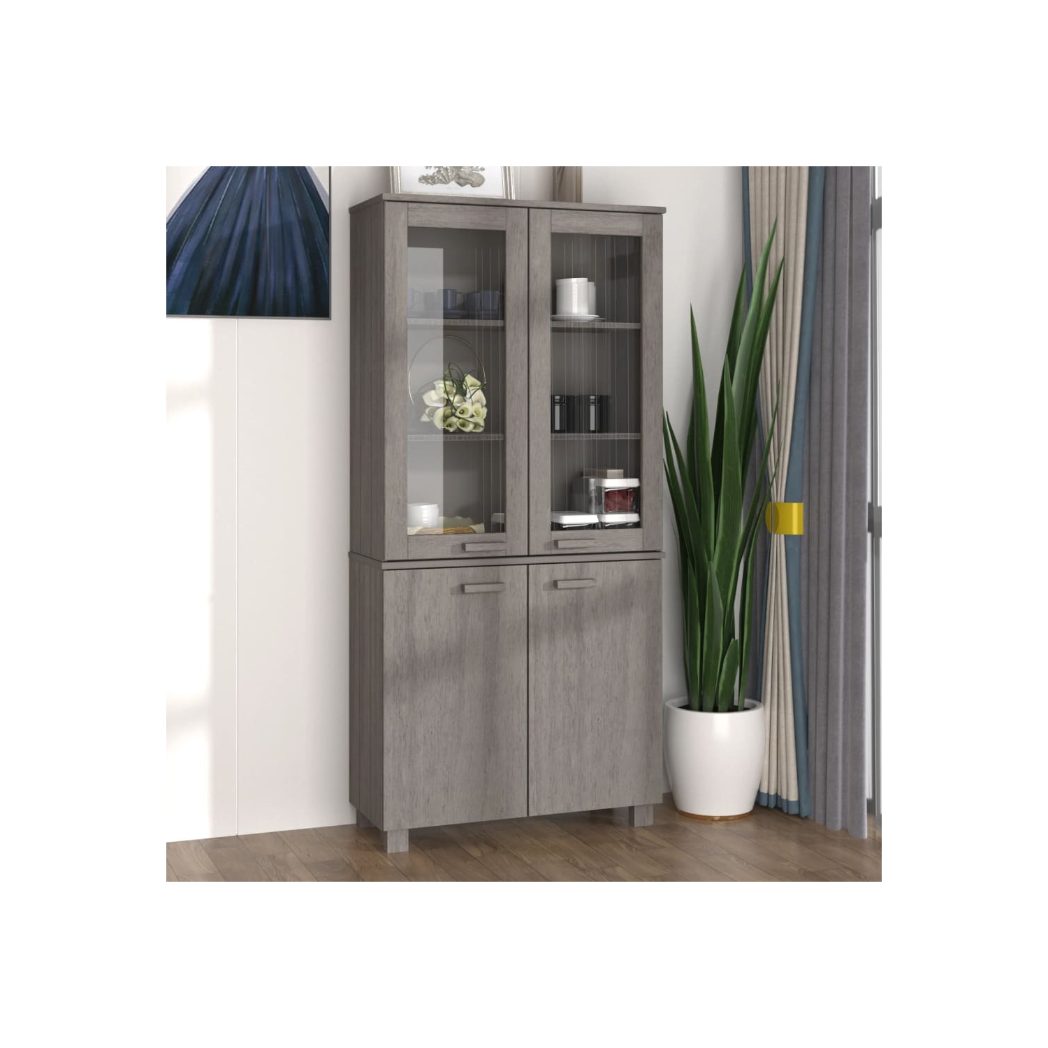 vidaXL Highboard HAMAR Solid Wood Pine Light Grey