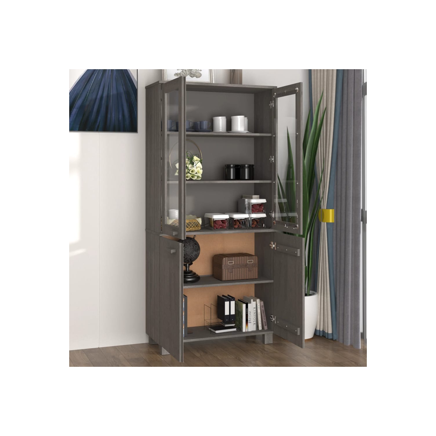 vidaXL Highboard HAMAR Solid Wood Pine Light Grey