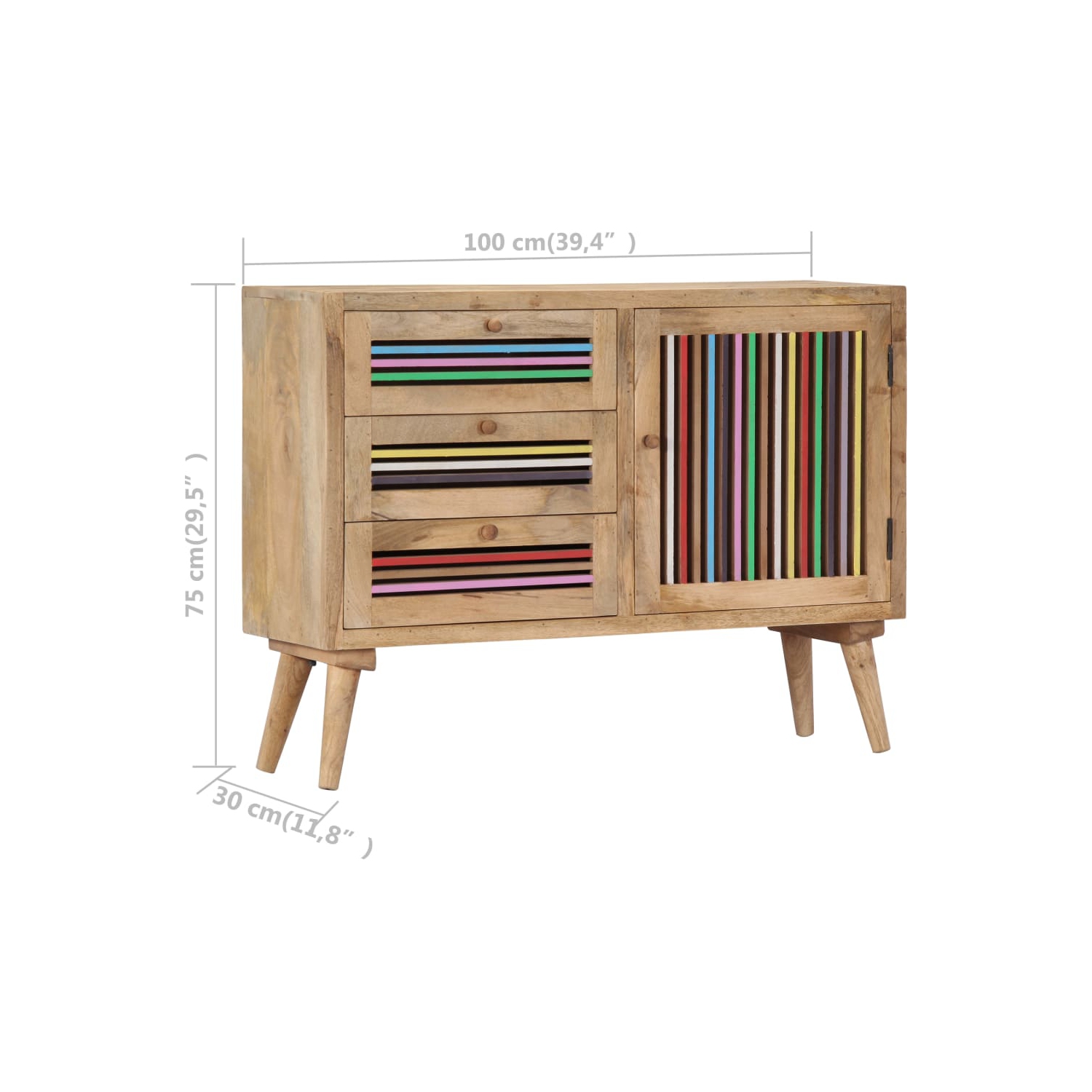 vidaXL Sideboard 100x30x75 cm Solid Mango Wood
