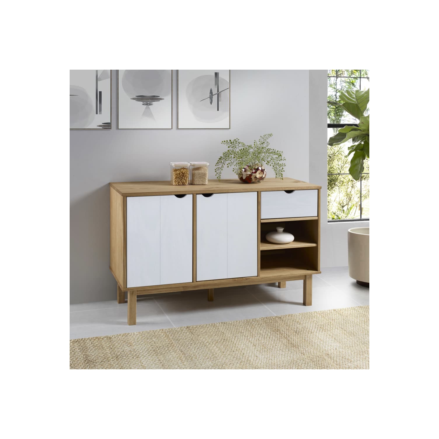 vidaXL Sideboard OTTA Brown and White 114x43x73.5 cm Solid Wood Pine
