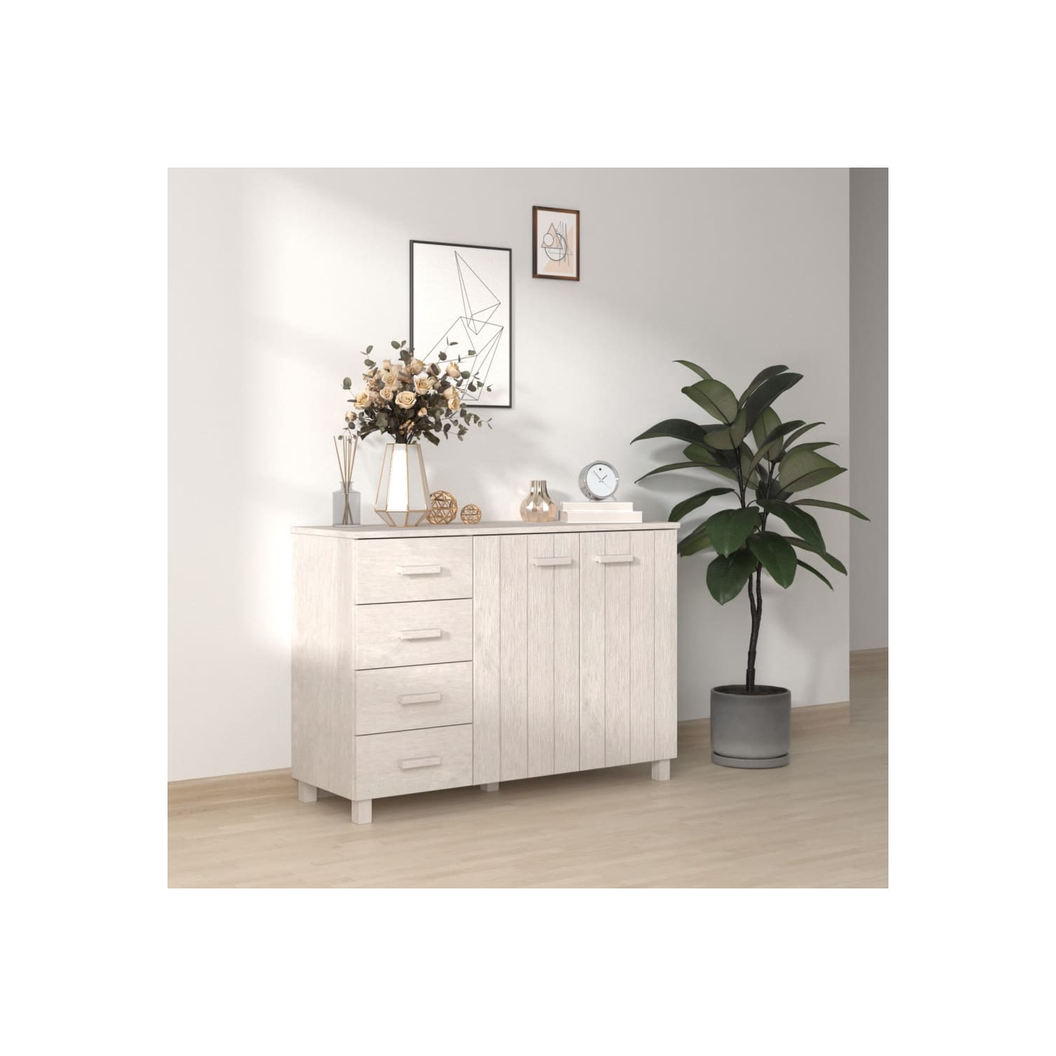 Meuble de rangement VisdaXL HAMAR blanc 113x40 x 80 cm en pin massif