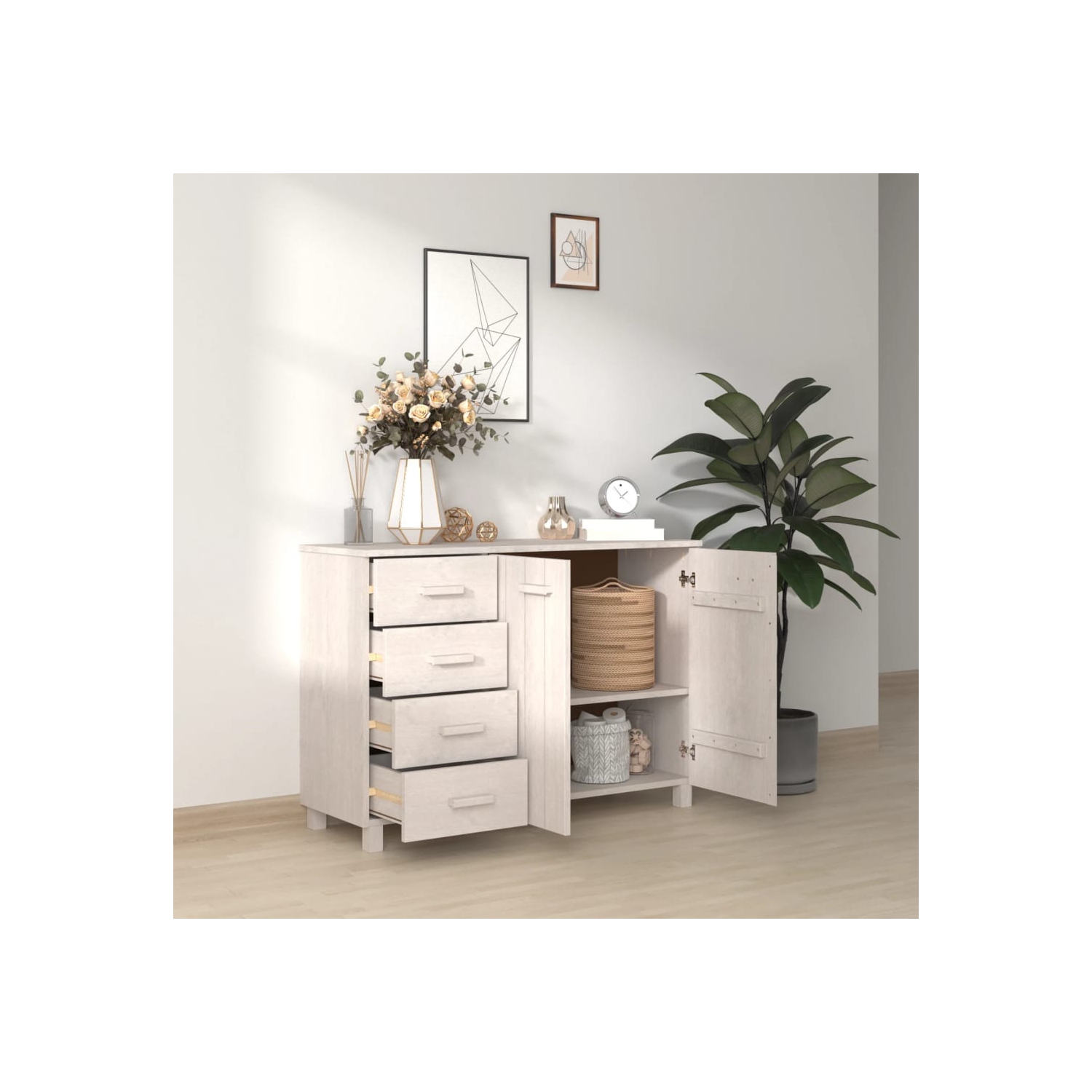 Meuble de rangement VisdaXL HAMAR blanc 113x40 x 80 cm en pin massif