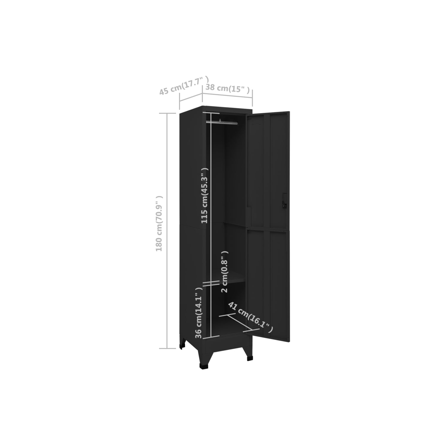 vidaXL Locker Cabinet Black 38x45x180 cm Steel