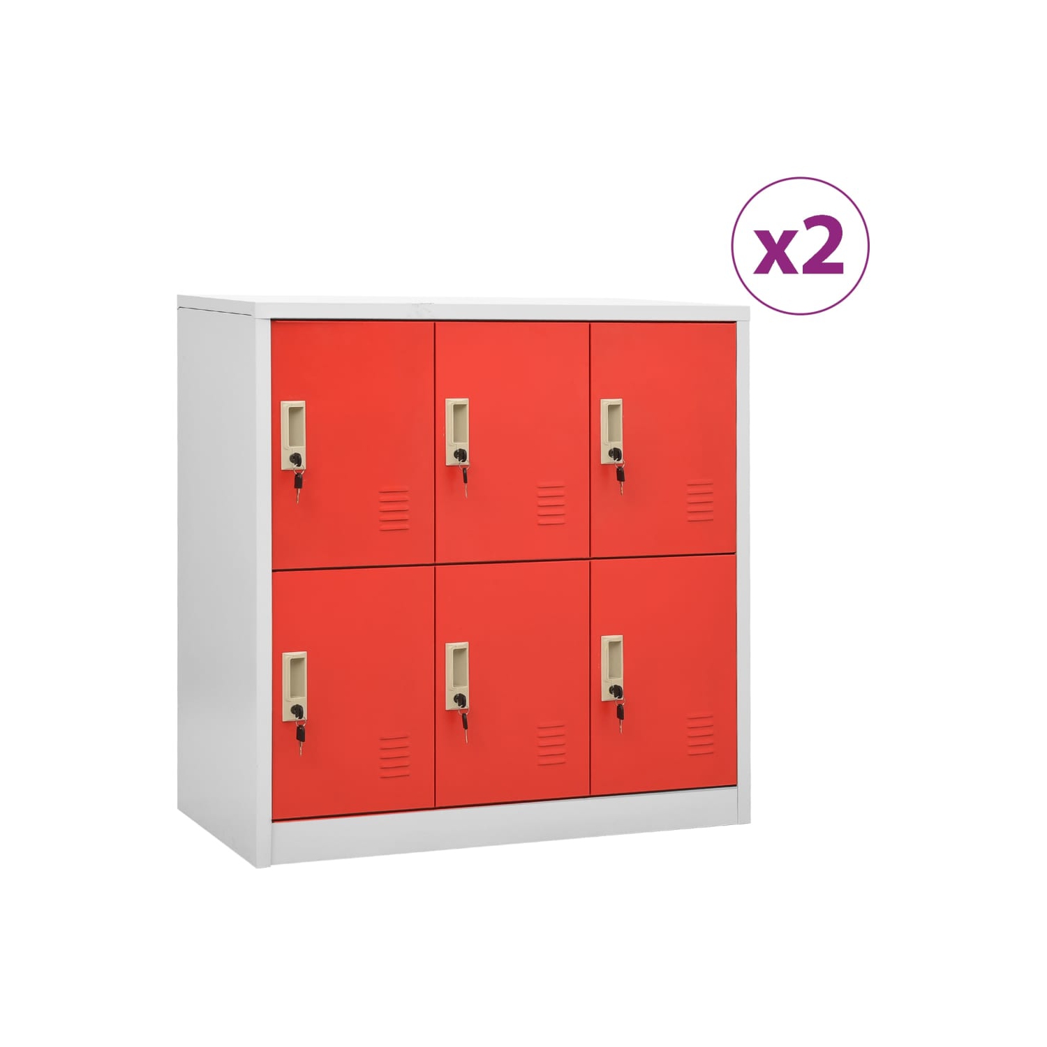 vidaXL Locker Cabinets 2 pcs Light Grey and Red 90x45x92.5 cm Steel