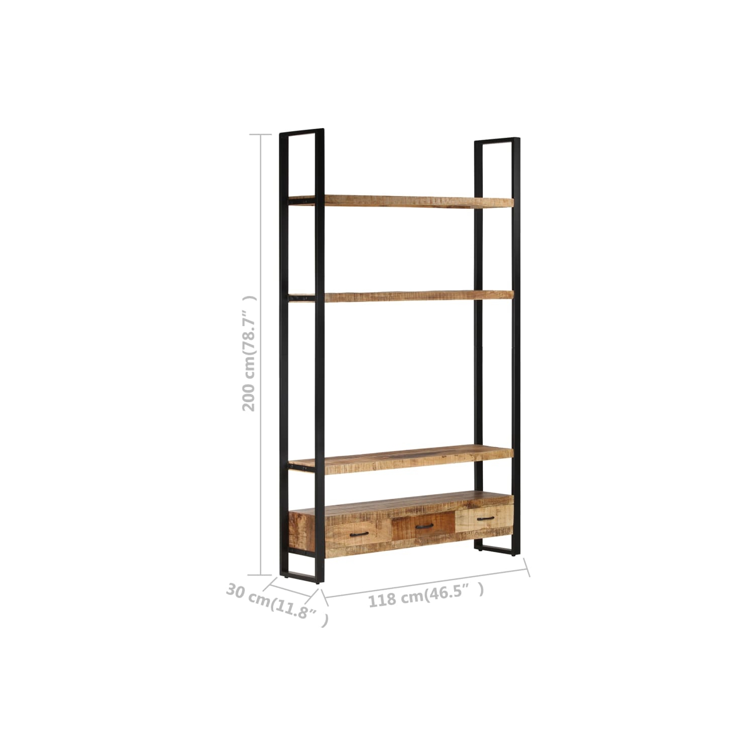 vidaXL Highboard 118x30x200 cm Solid Rough Mango Wood