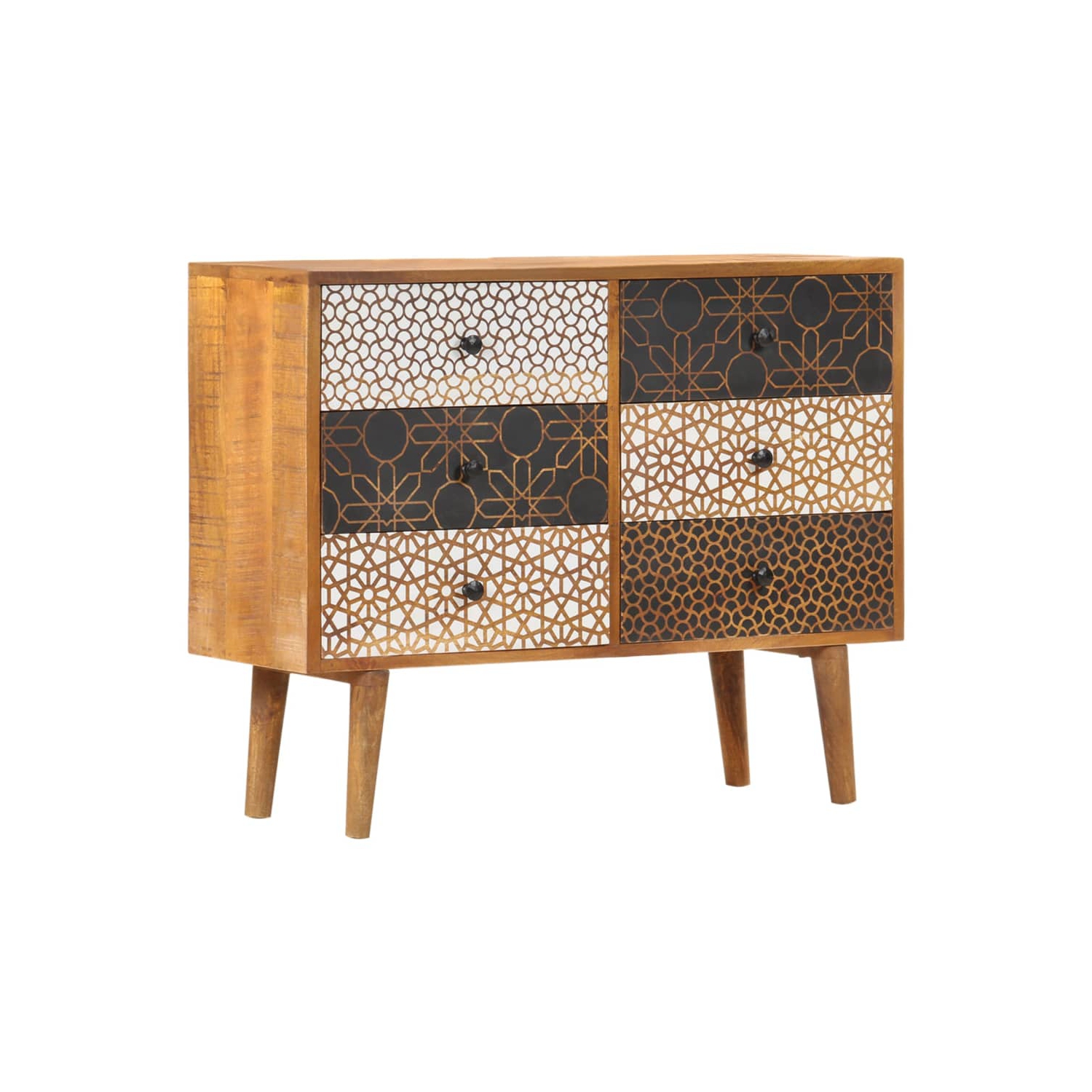 vidaXL Sideboard with Printed Pattern 90x30x70 cm Solid Mango Wood