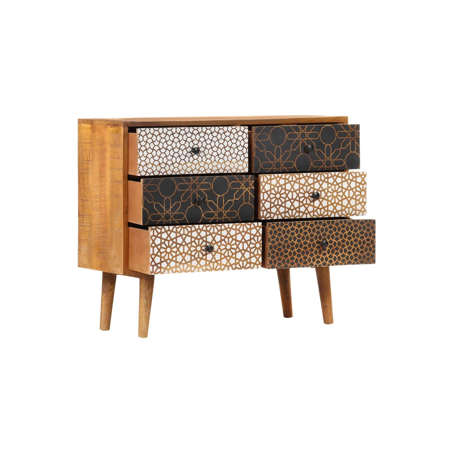 vidaXL Sideboard with Printed Pattern 90x30x70 cm Solid Mango Wood