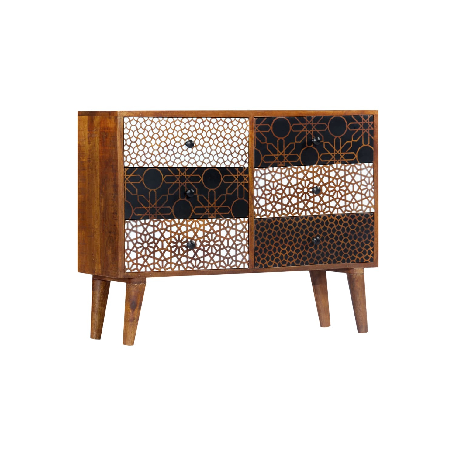 vidaXL Sideboard with Printed Pattern 90x30x70 cm Solid Mango Wood