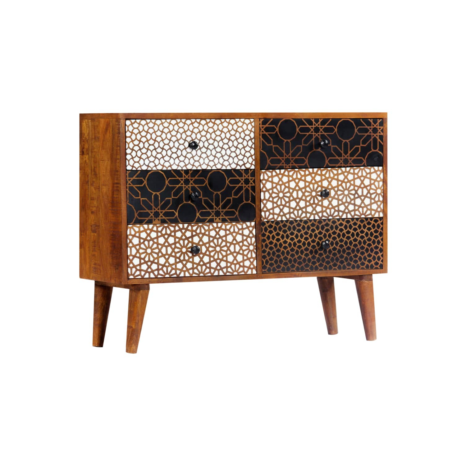 vidaXL Sideboard with Printed Pattern 90x30x70 cm Solid Mango Wood