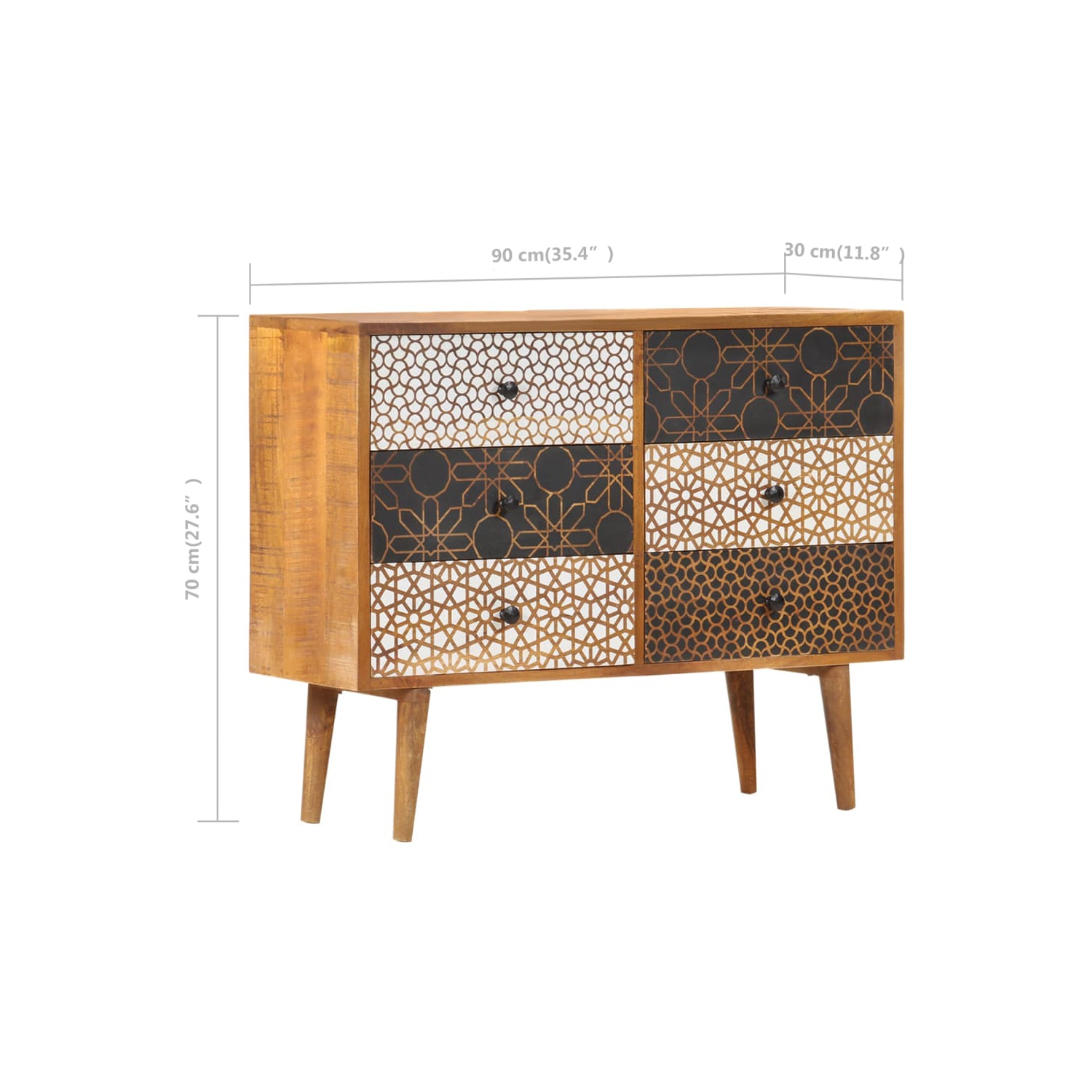 vidaXL Sideboard with Printed Pattern 90x30x70 cm Solid Mango Wood