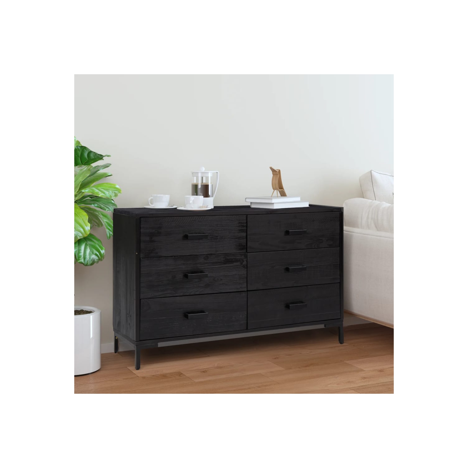 vidaXL Sideboard Black 110x35x70 cm Solid Pinewood
