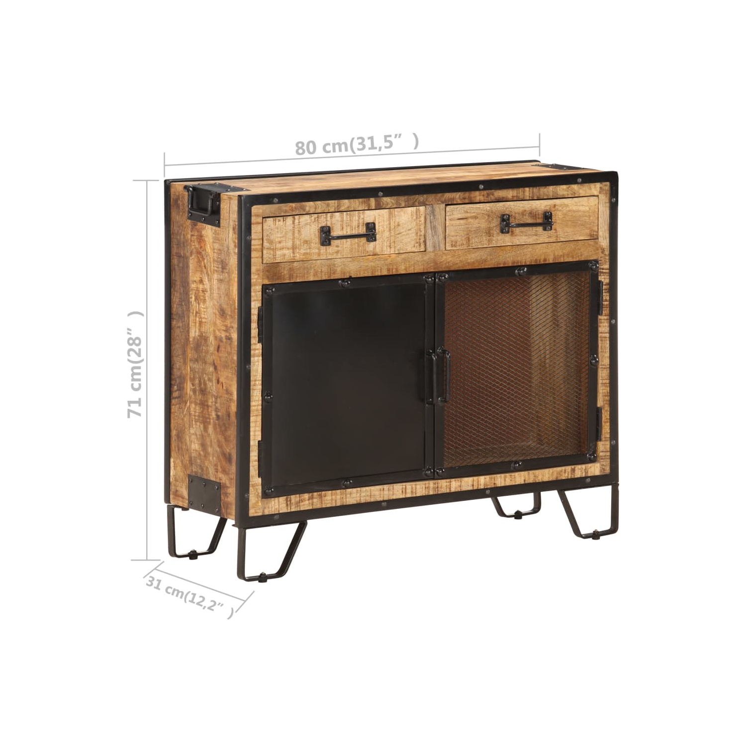 vidaXL Sideboard 80x31x71 cm Solid Rough Mango Wood