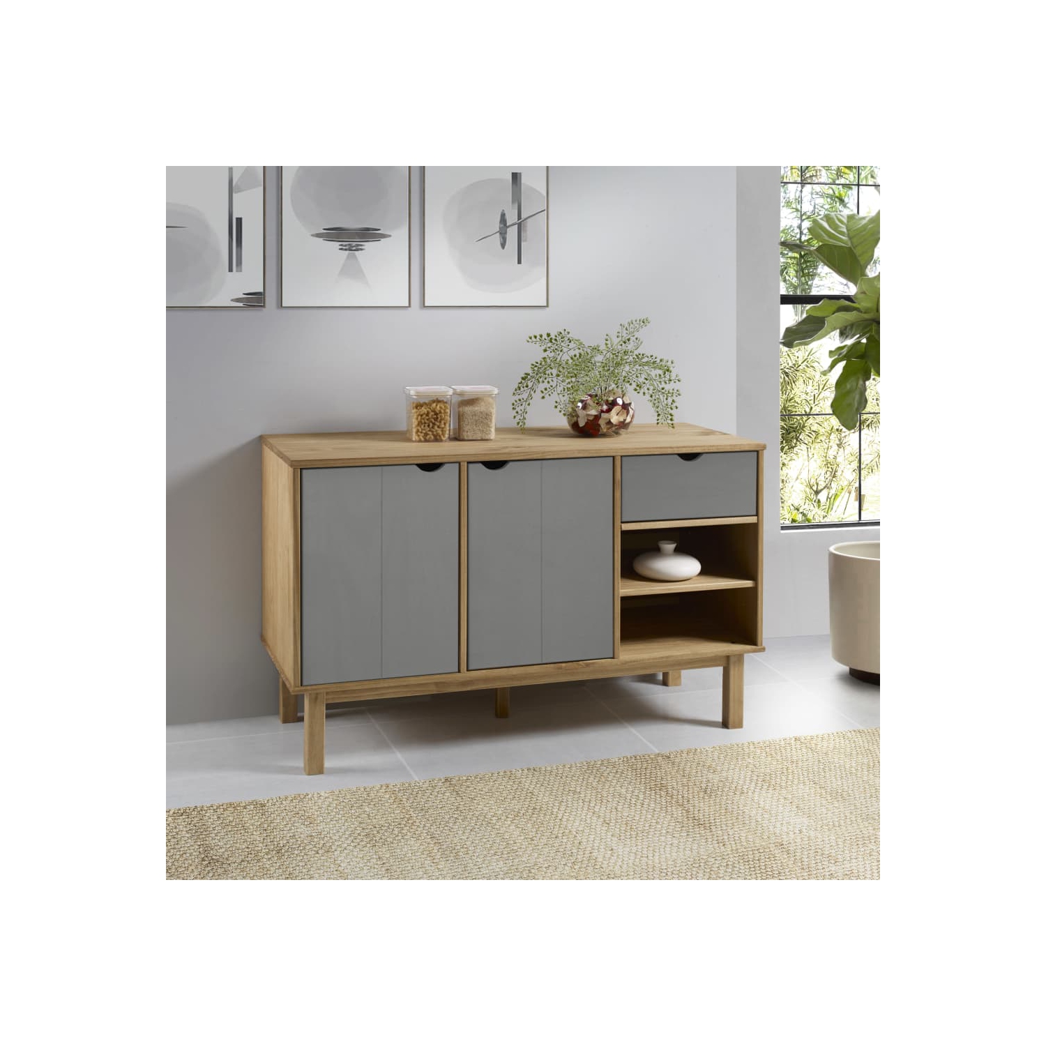 vidaXL Sideboard OTTA Brown and Grey 114x43x73.5 cm Solid Wood Pine