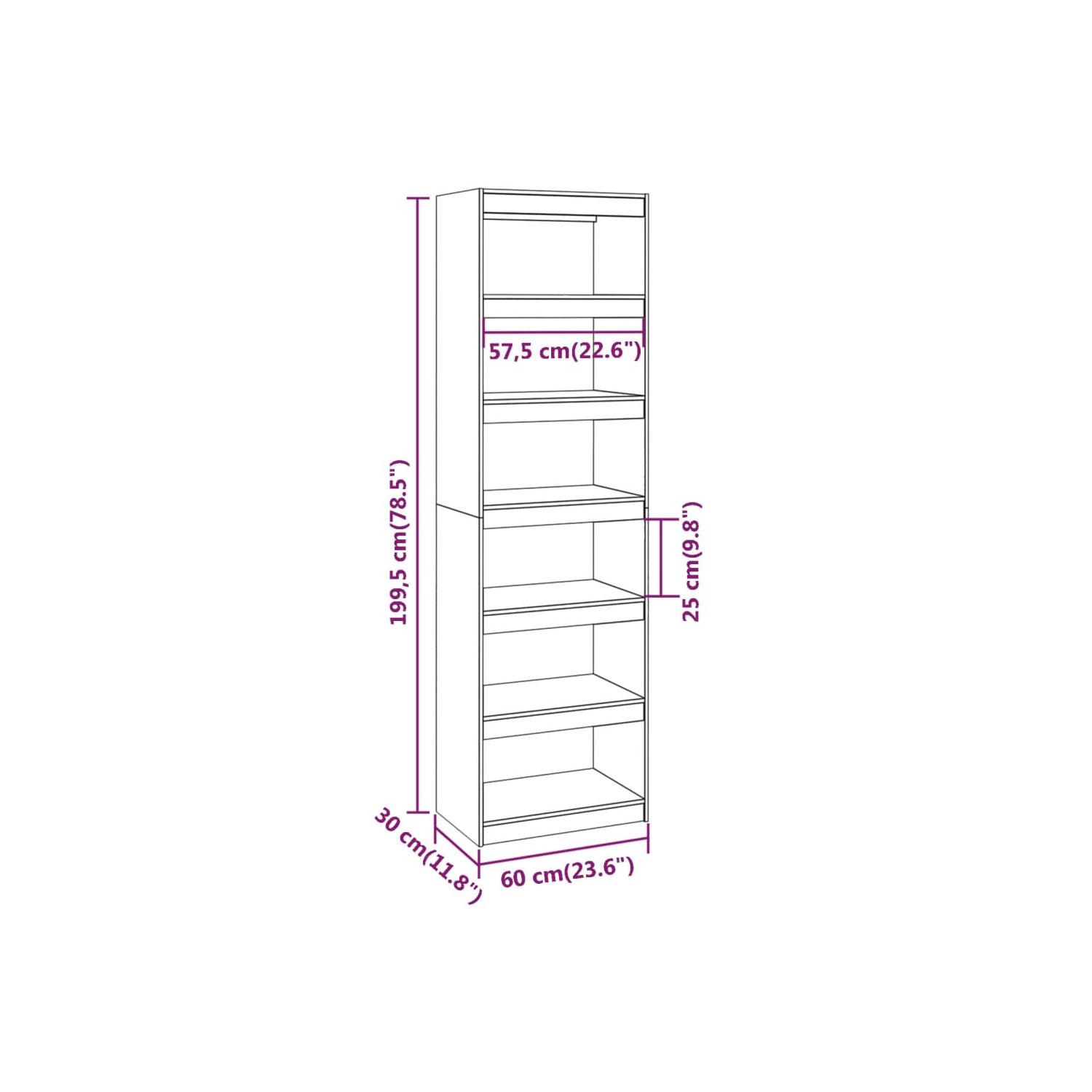 VidaXL – Armoire à livres/séparateur de pièce, 60 x 30 x 30 x 199,5&nbsp;cm, pin massif