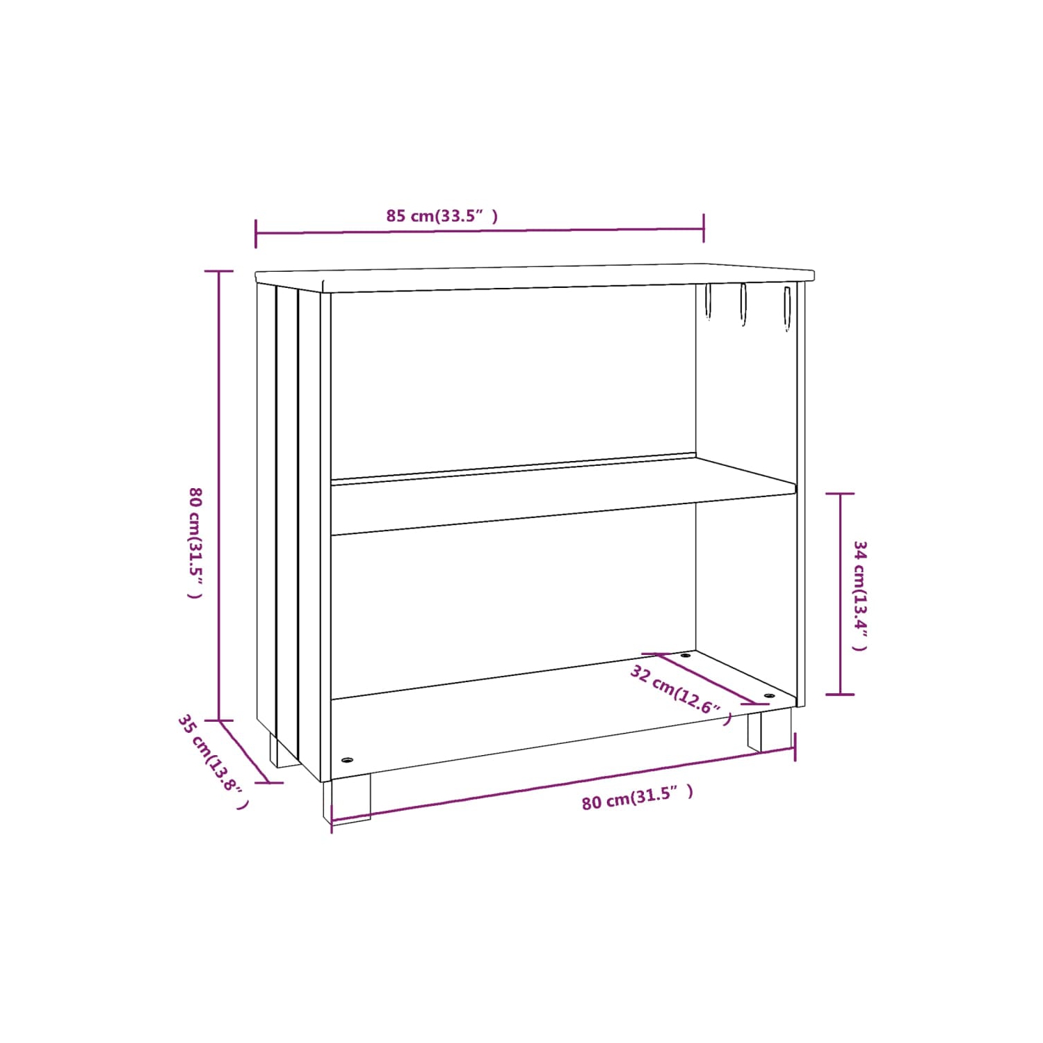 Meuble de rangement HAMAR Honey Brown, 85 x 35 x 35 po, pin massif de 80&nbsp;cm