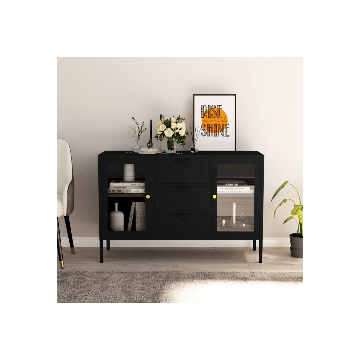 vidaXL Sideboard Black 105x35x70 cm Steel and Tempered Glass
